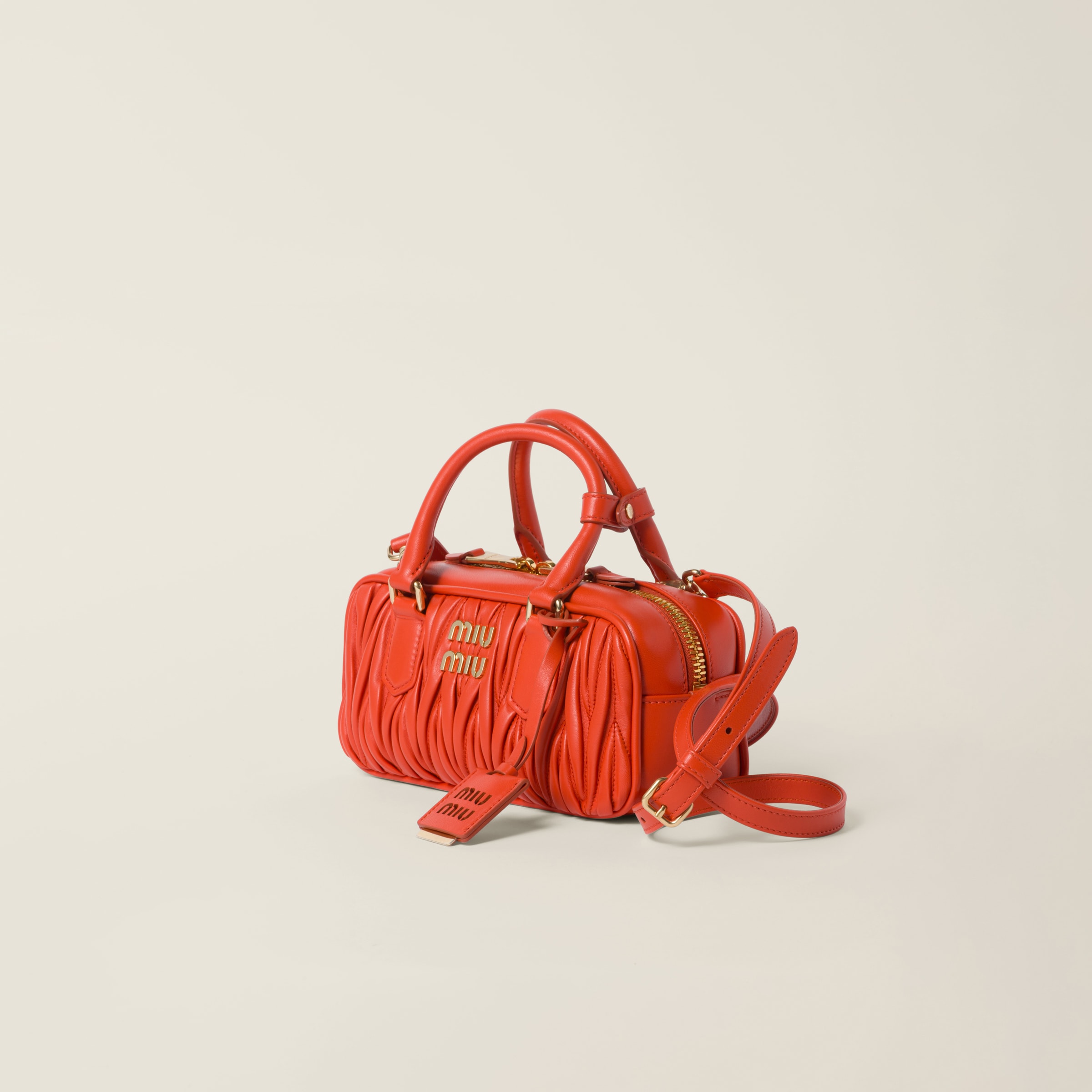 Shop Miumiu Arcadie Matelassé Nappa Leather Bag In Orange