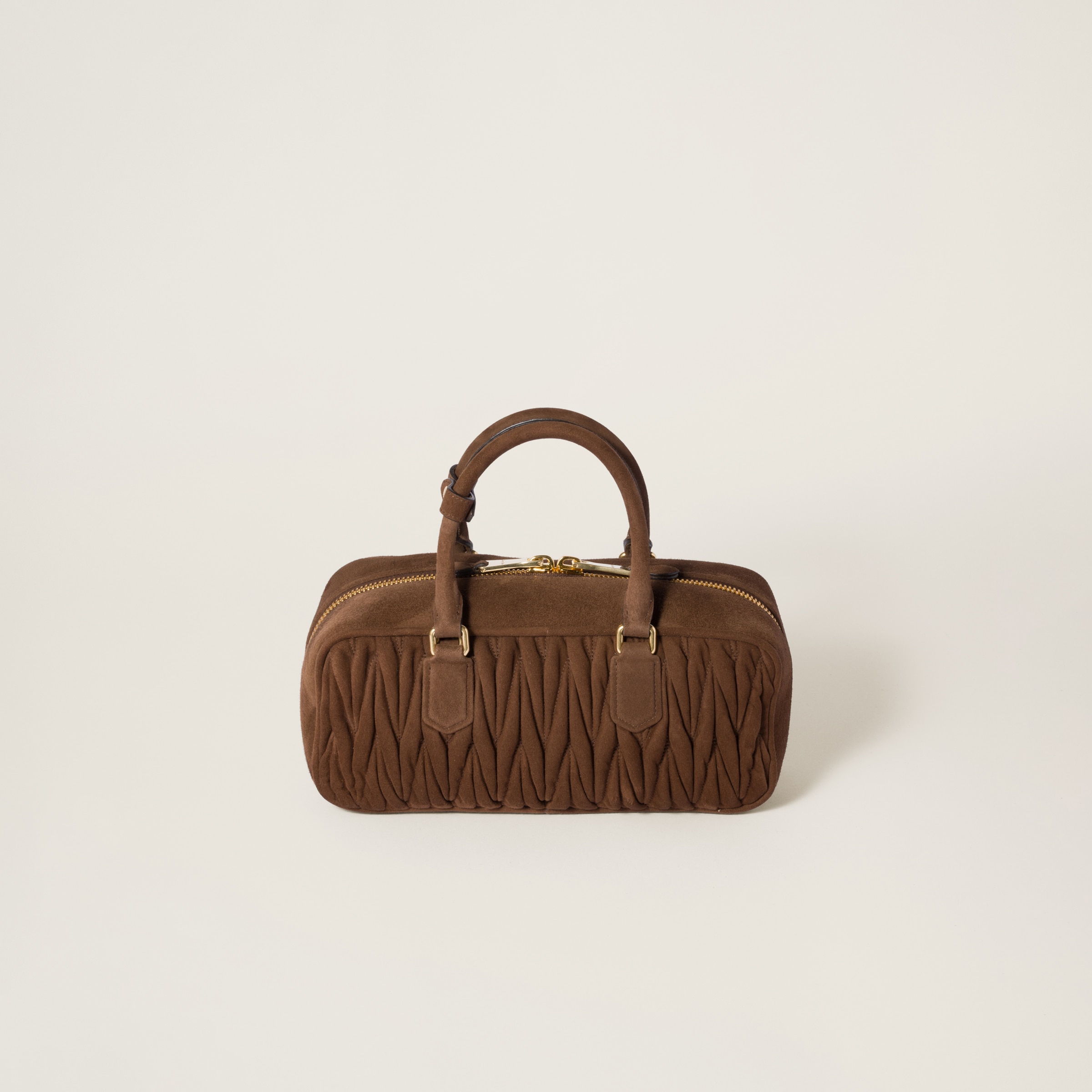 Miu Miu Arcadie Puffed Leather Bowling Bag In Cocoa Brown