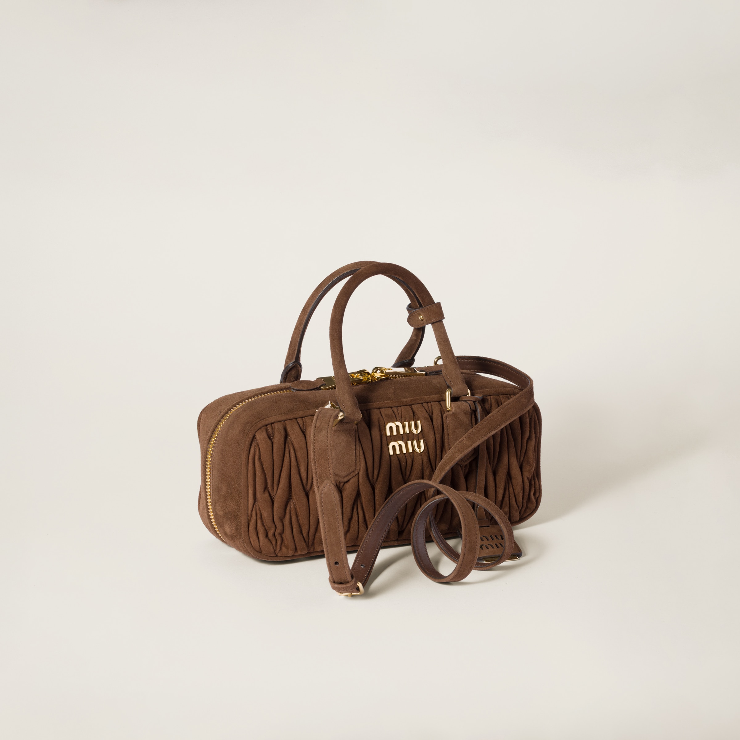 Miu Miu Arcadie Puffed Leather Bowling Bag In Cocoa Brown