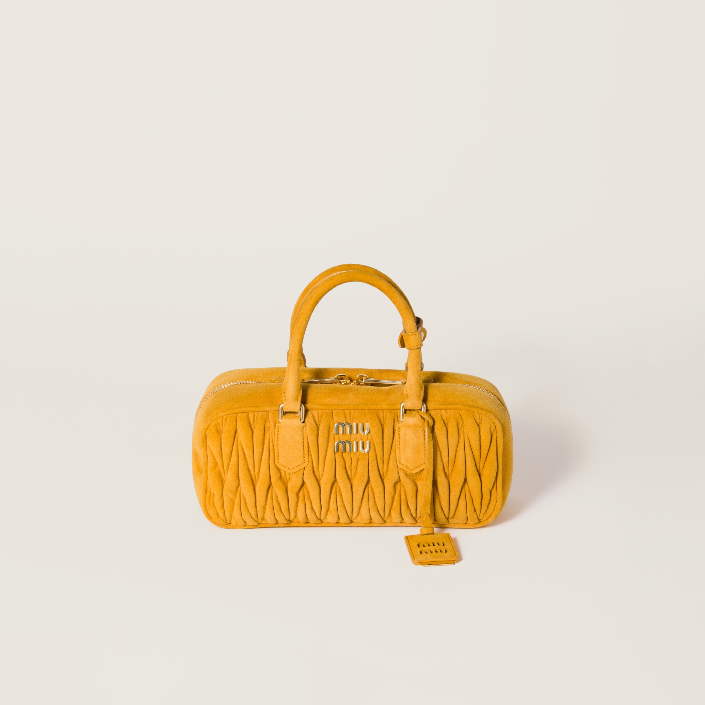 Miu Miu Arcadie Matelassé Suede Bag In Whiskey