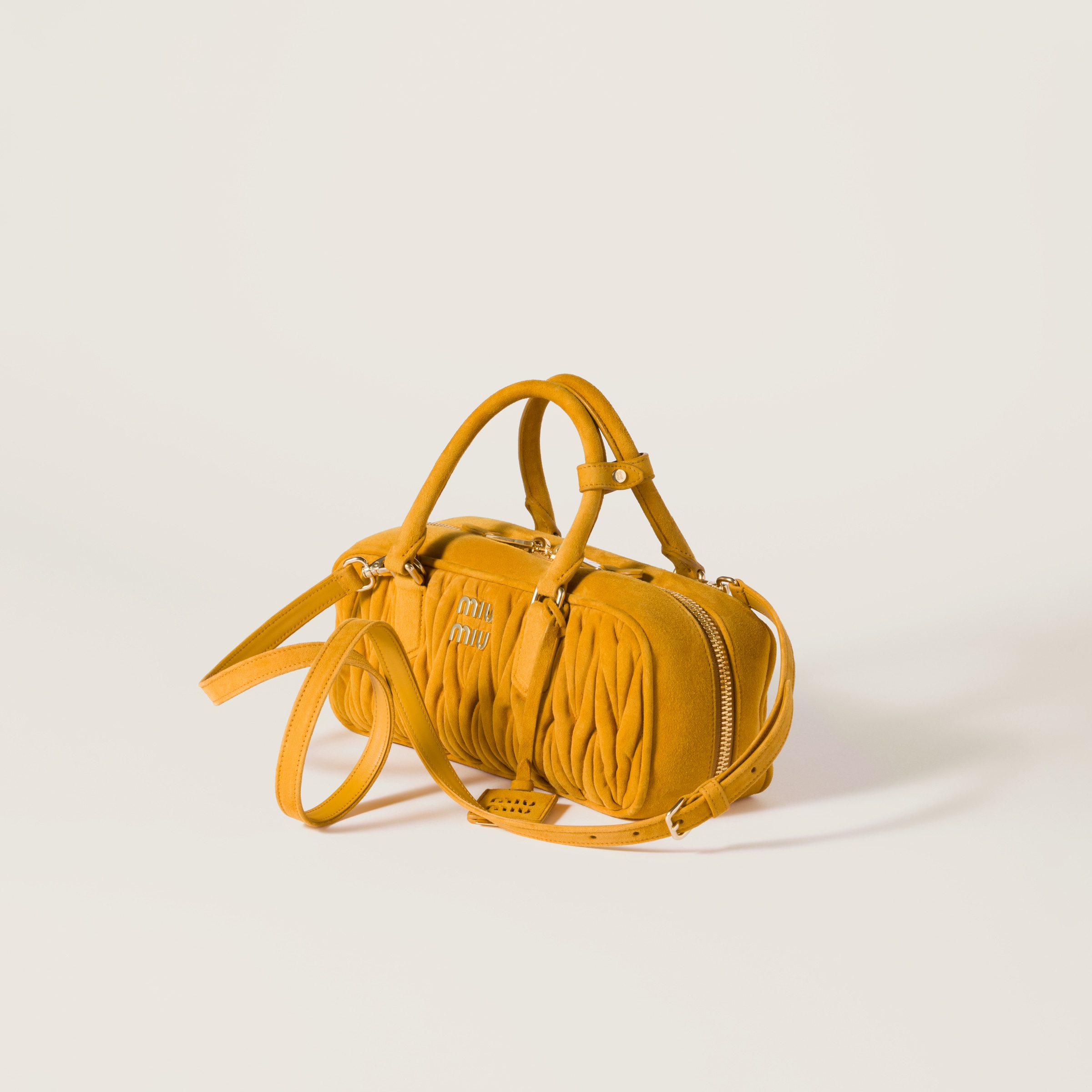 Miu Miu Arcadie Matelassé Suede Bag In Whiskey