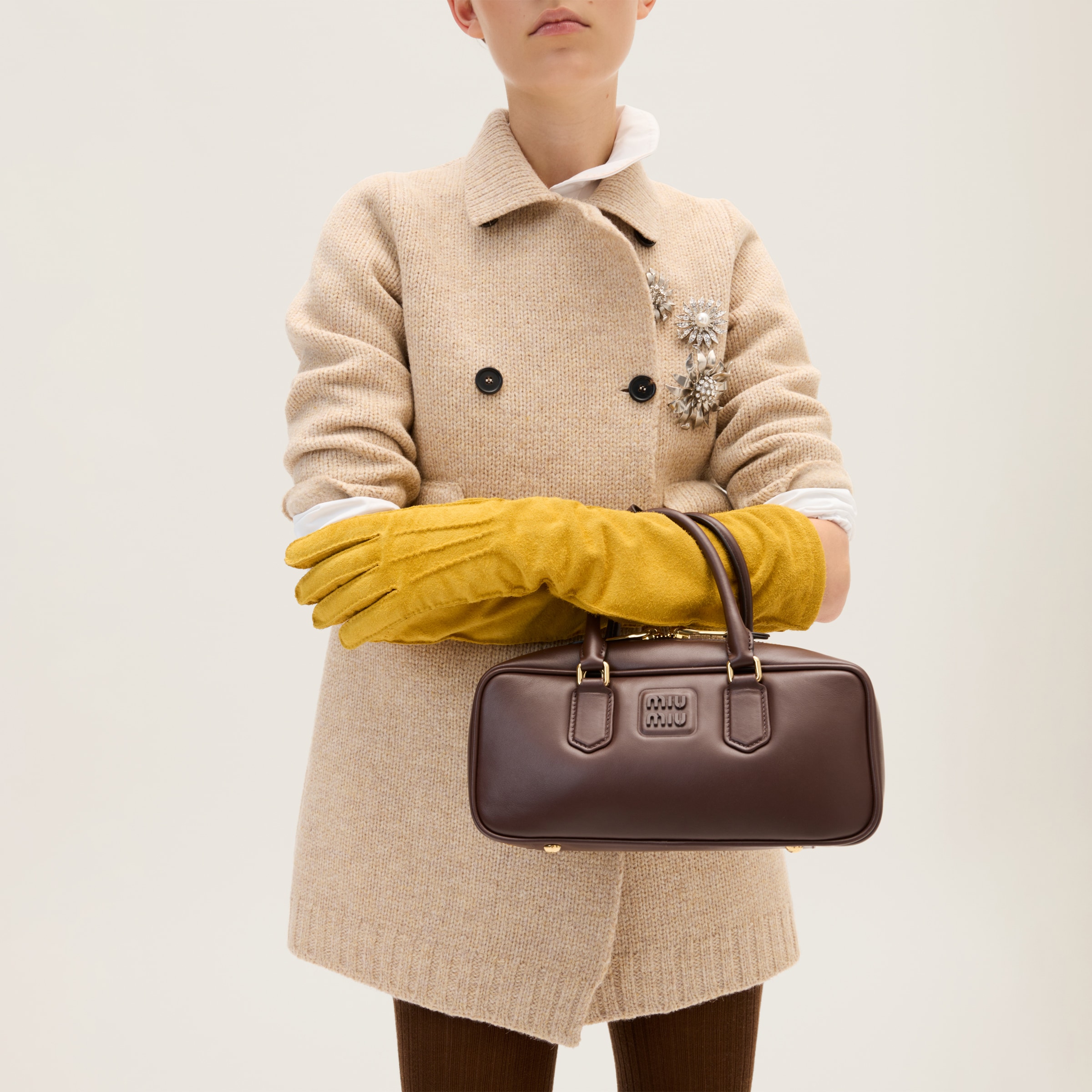 Miu Miu Arcadie Leather Tote Bag In Briarwood