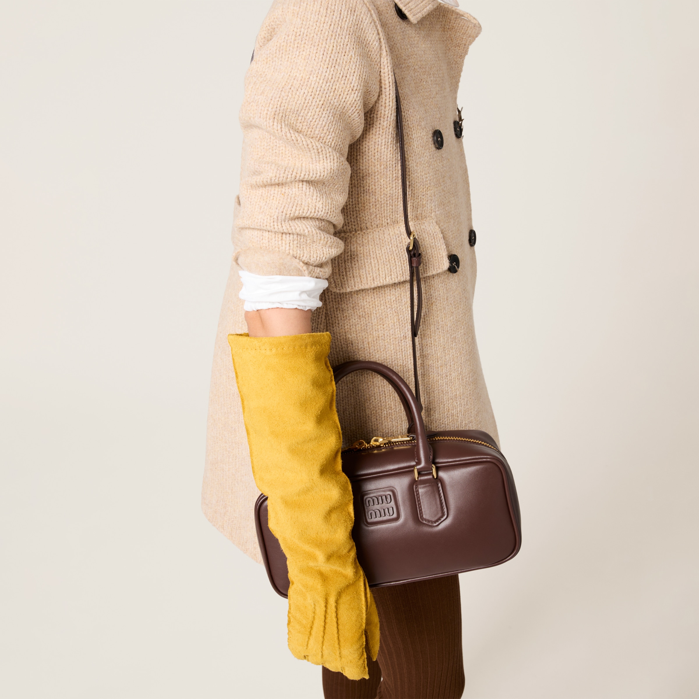 MIUMIU 26S ARCADIE BAG 19 IN DARK BROWN CALFSKIN GOLD HARDWARE