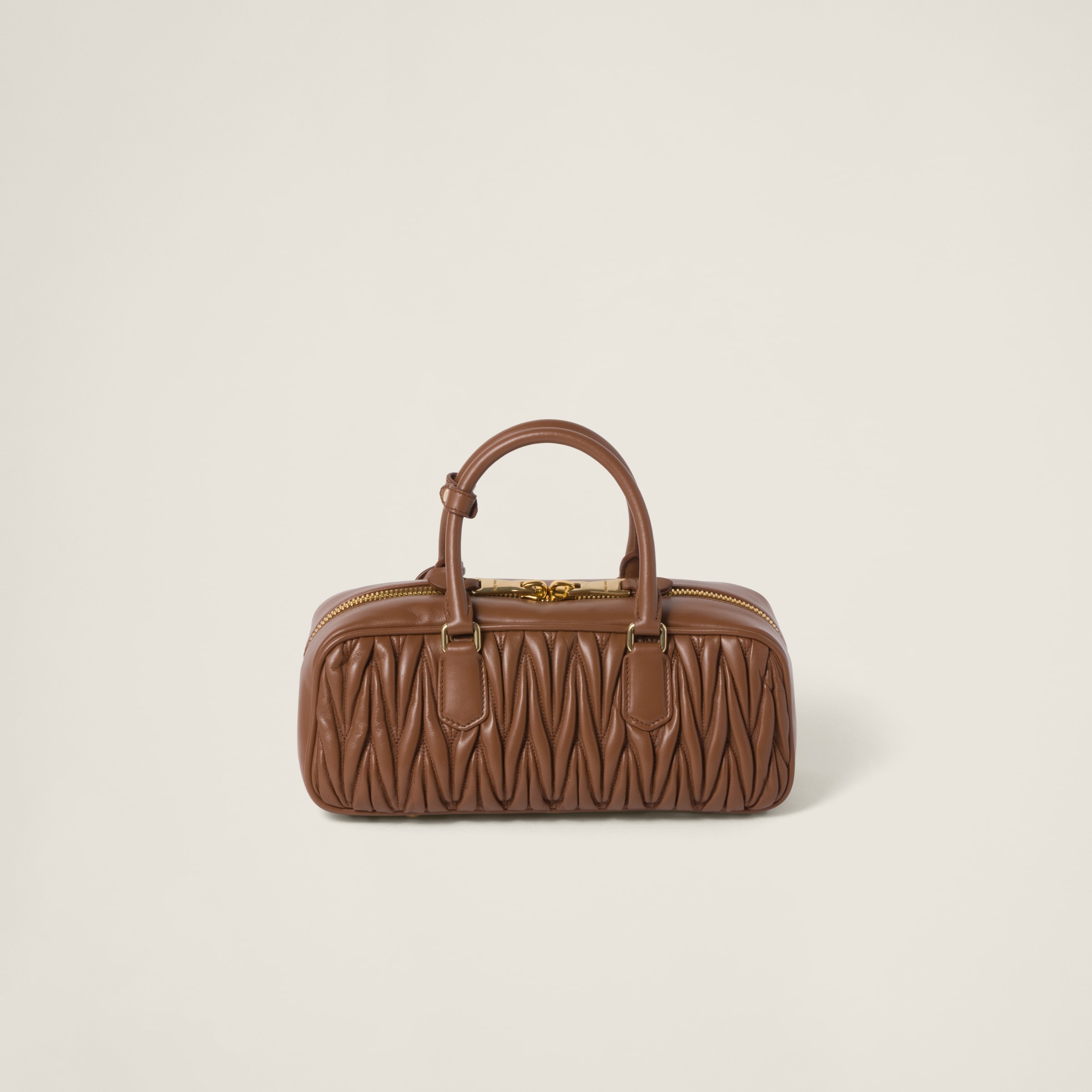 Shop Miumiu Arcadie Matelassé Nappa Leather Bag In Cognac