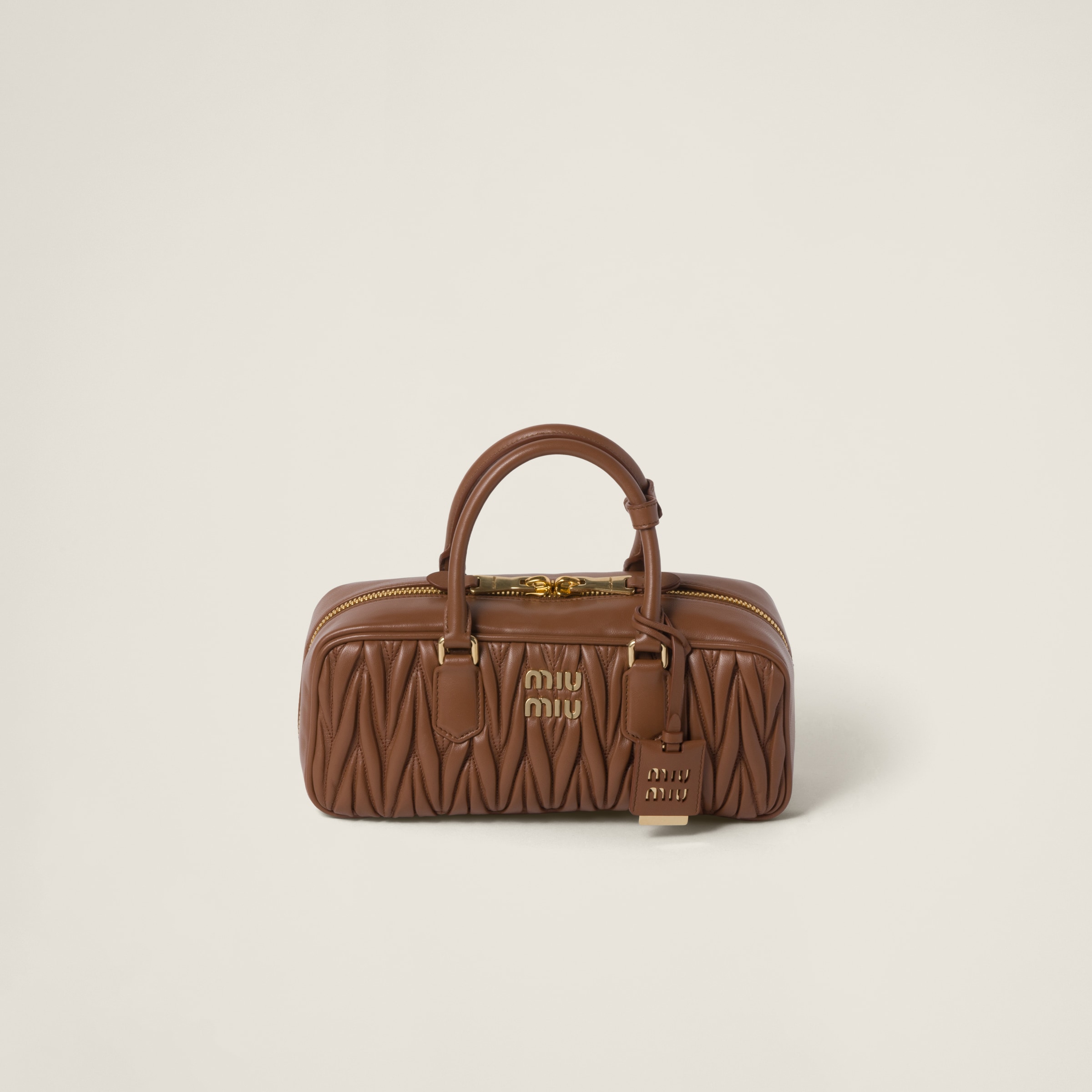 Miumiu Arcadie Matelassé Nappa Leather Bag In Cognac