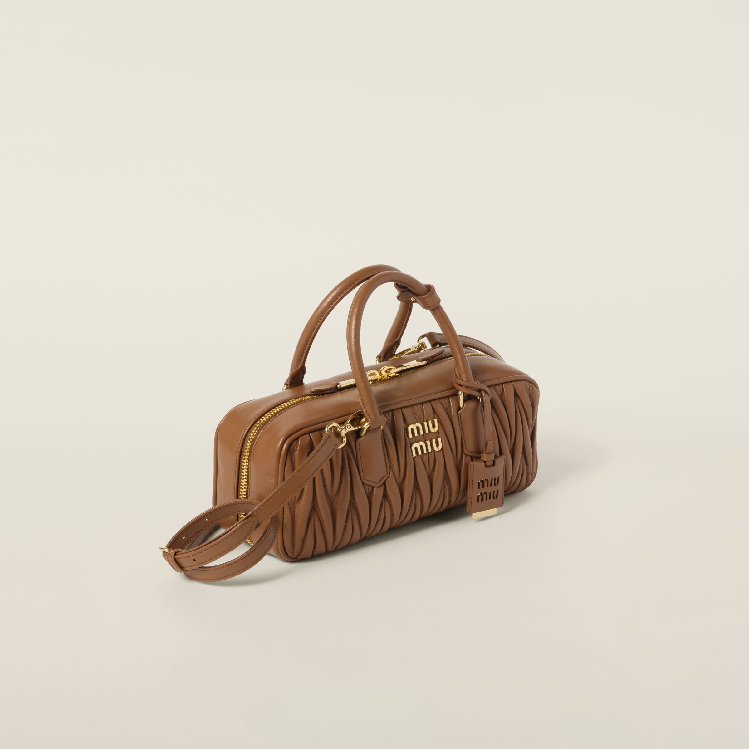 Miu Miu Arcadie Matelassé Nappa Leather Bag In Caramel
