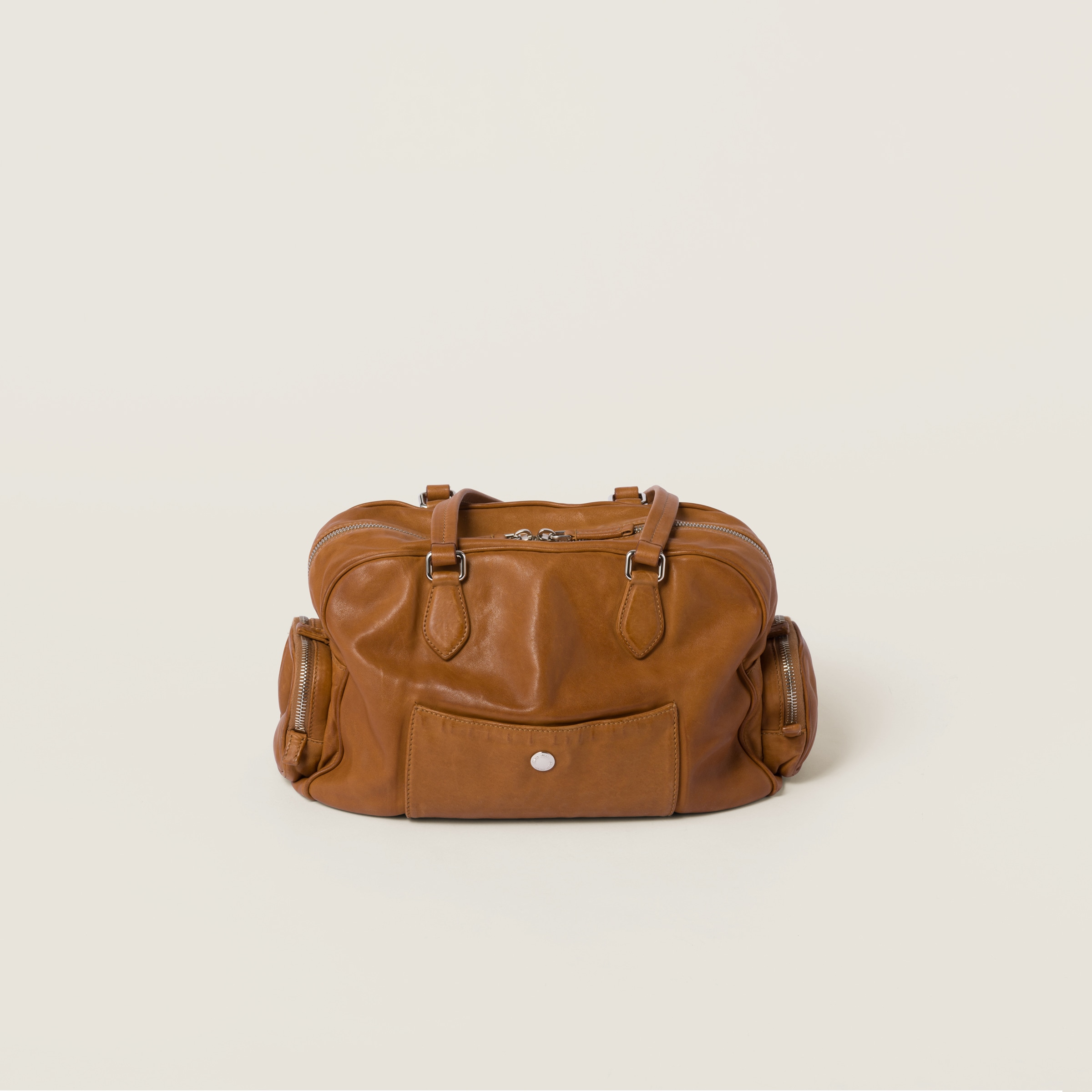 Shop Miumiu Nappa Leather Top-handle Bag In Caramel