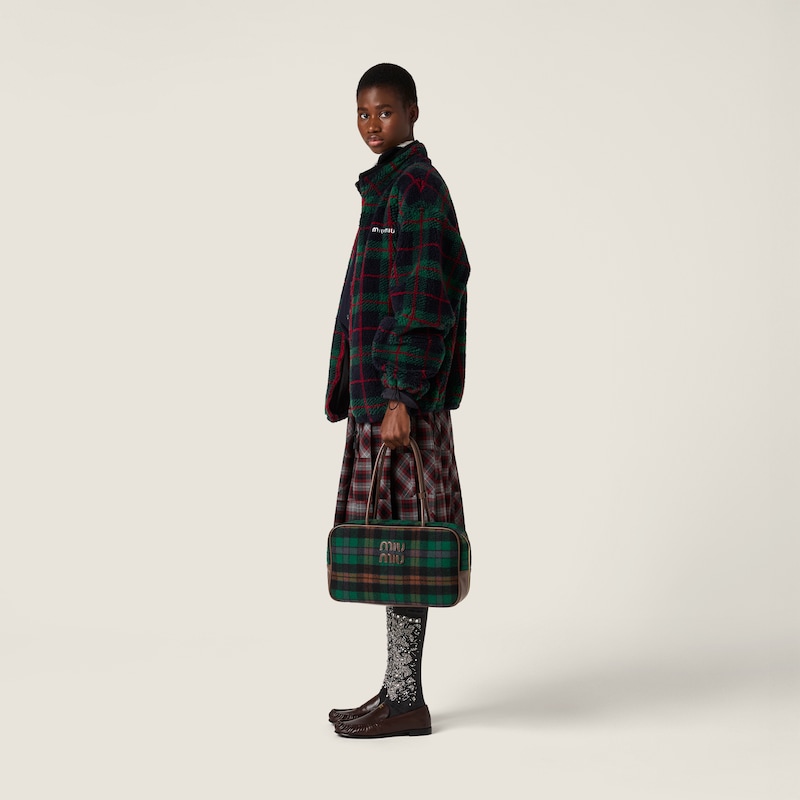 Beau tartan top-handle bag with leather details