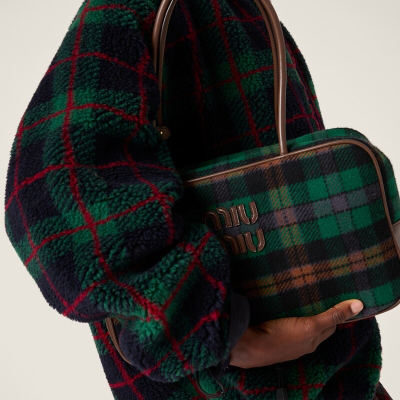 Beau tartan top-handle bag with leather details