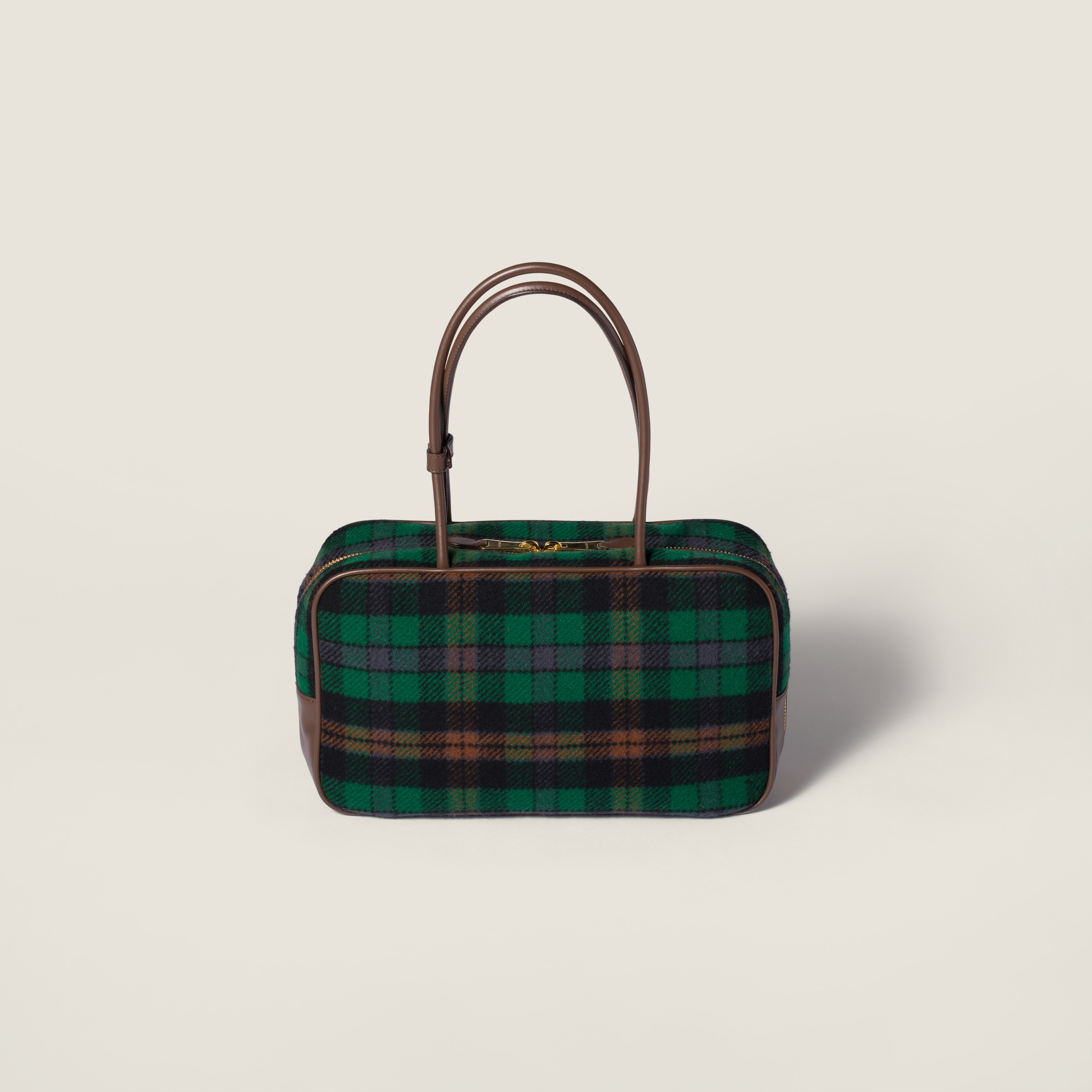 Miu Miu Beau Tartan Top-handle Bag With Leather Details