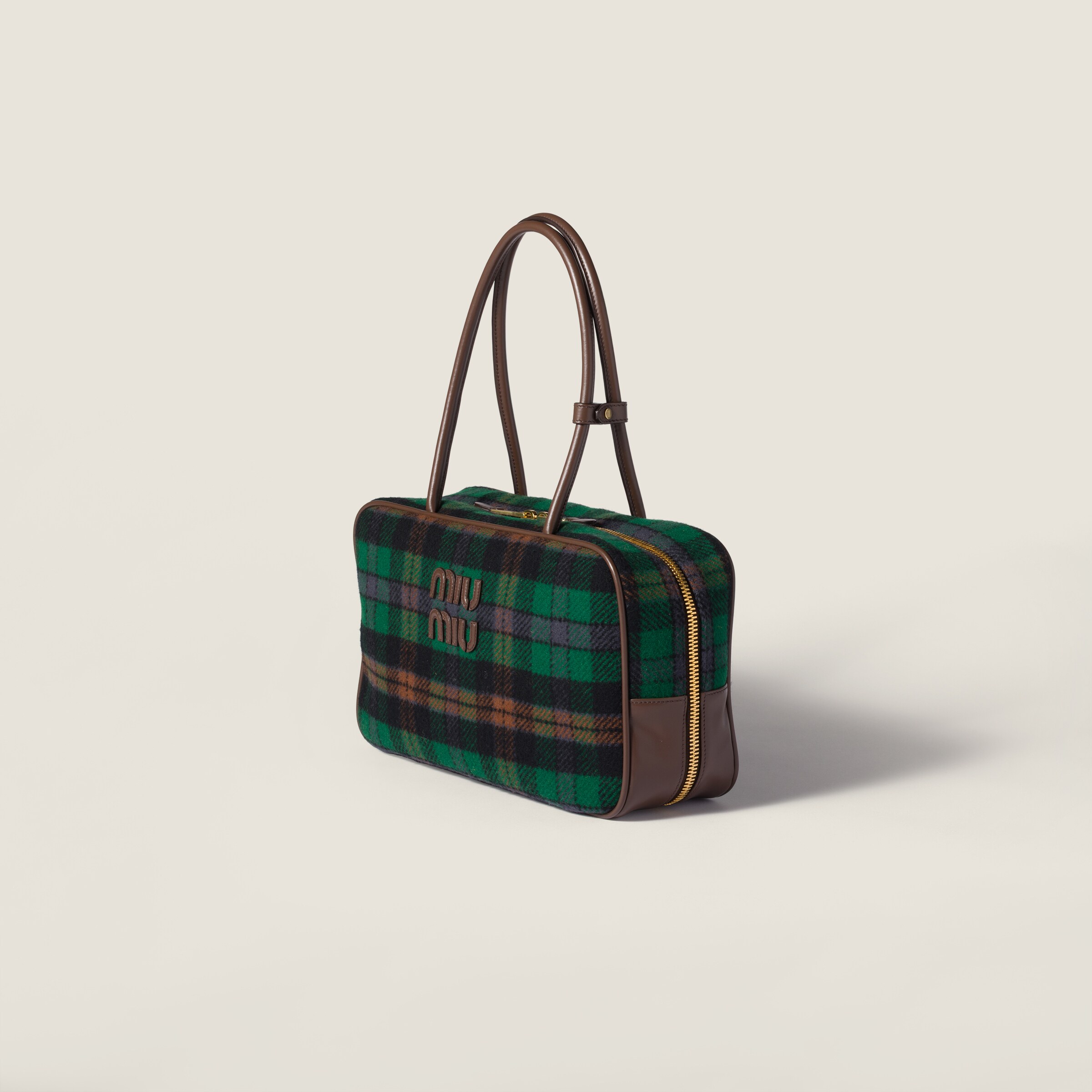 Miu Miu Beau Tartan Top-handle Bag With Leather Details