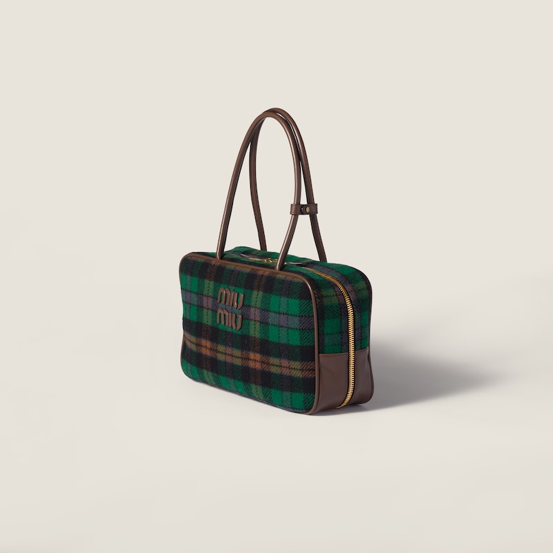 Beau tartan top-handle bag with leather details