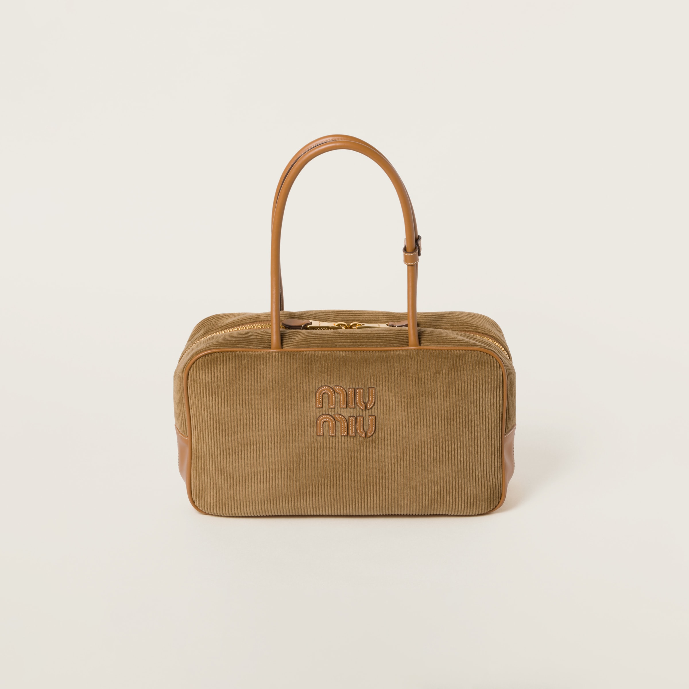 ブラウン コーデュロイ トップハンドル ボー バッグ | Miu Miu