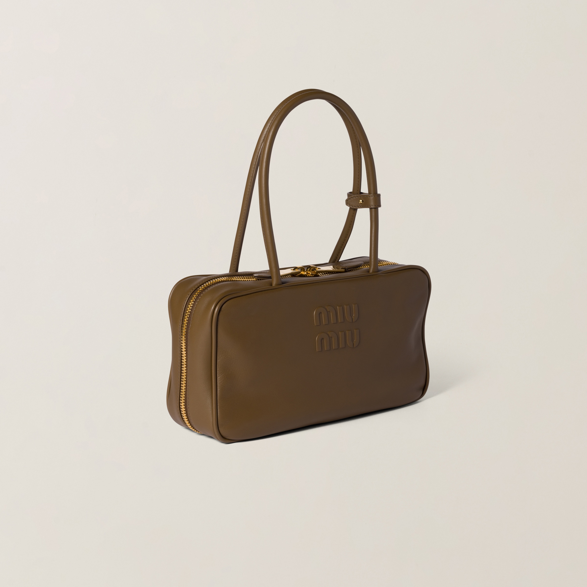 カーキ レザー トップハンドルバッグ | Miu Miu
