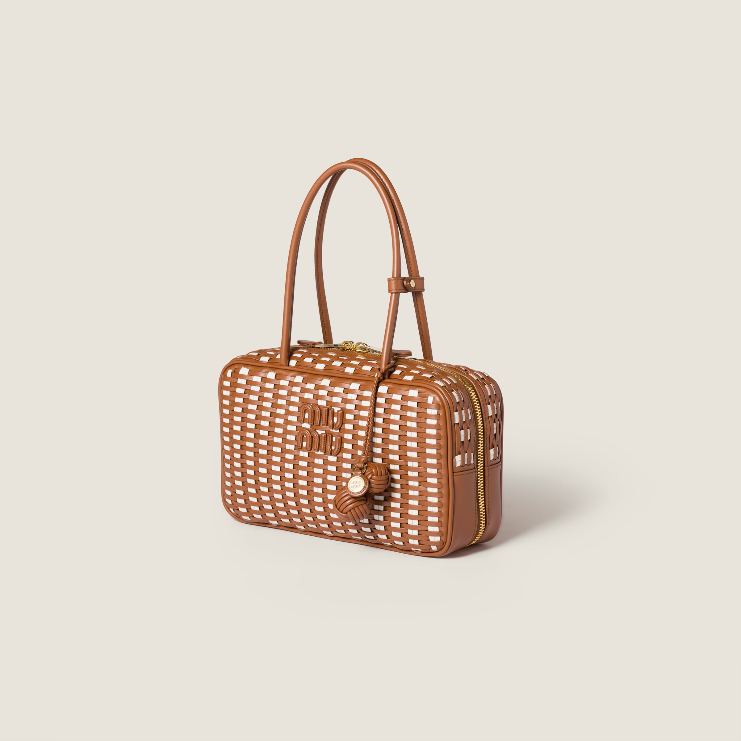 Miu Miu Beau Leather Bag In Cognac/white