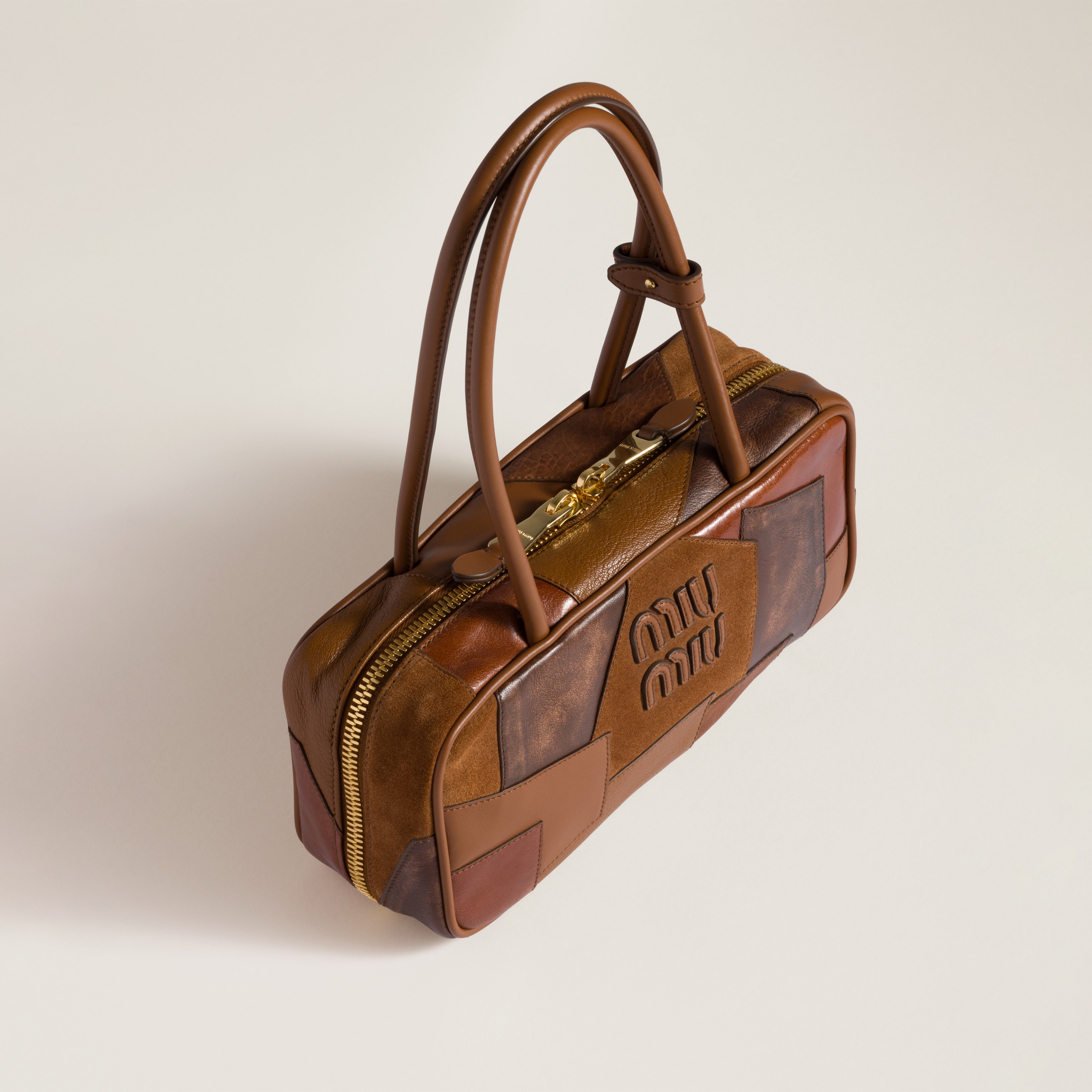 Miu Miu Beau Leather Patchwork Bag In Cognac