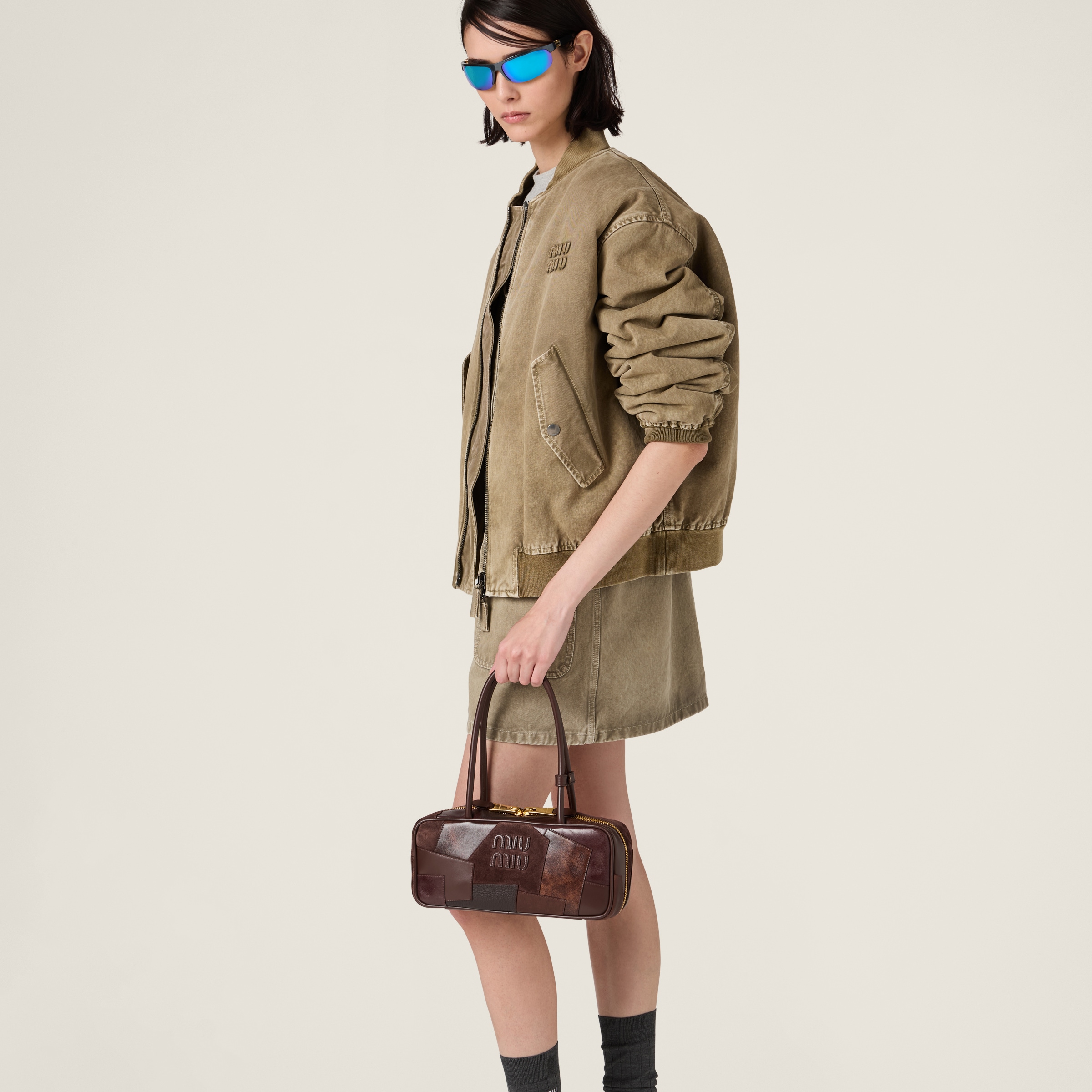 Miu Miu Beau Leather Patchwork Bag In Briarwood