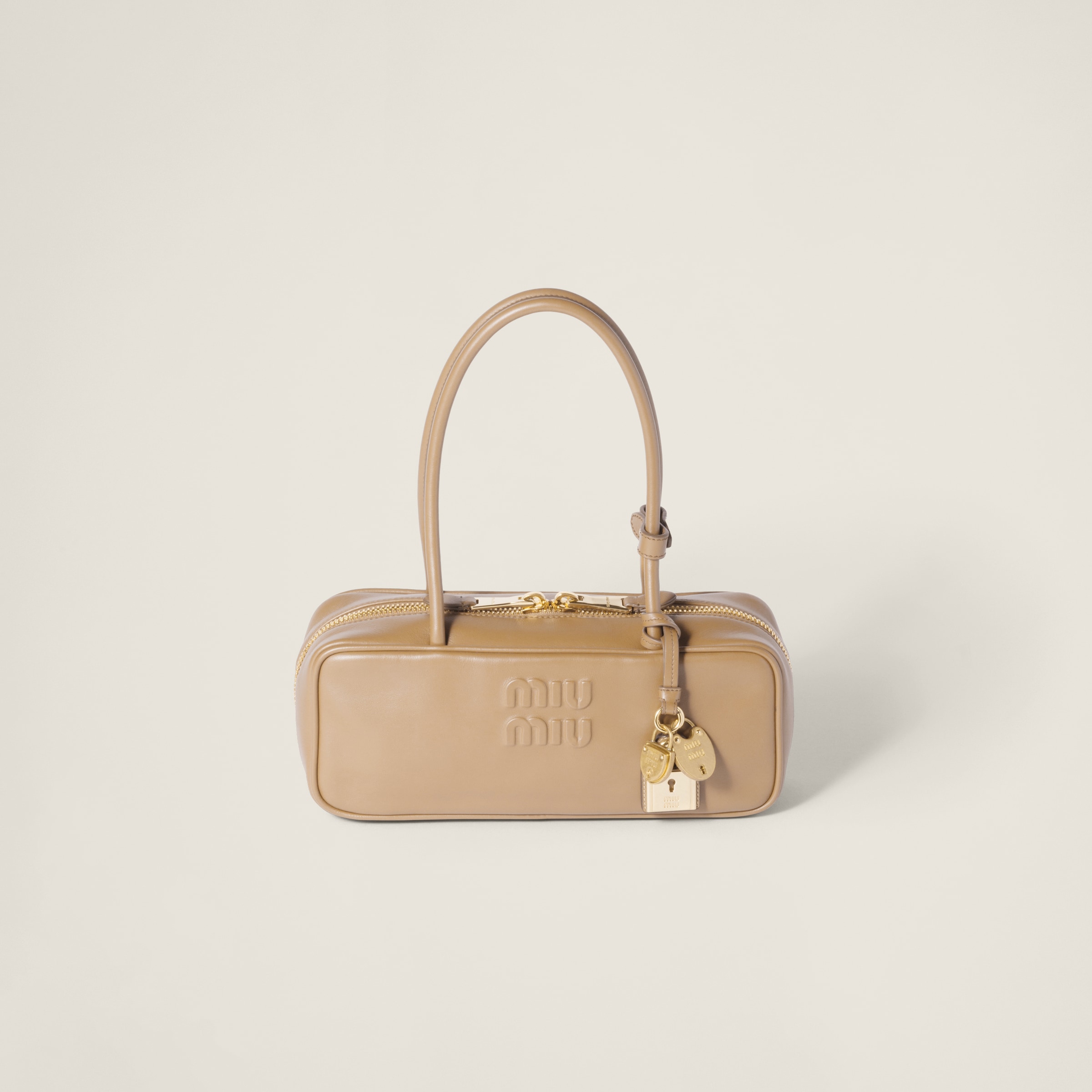 miu miu ベージュ レザー バッグ サンドベージュ ボー レザー バッグ | Miu Miu
