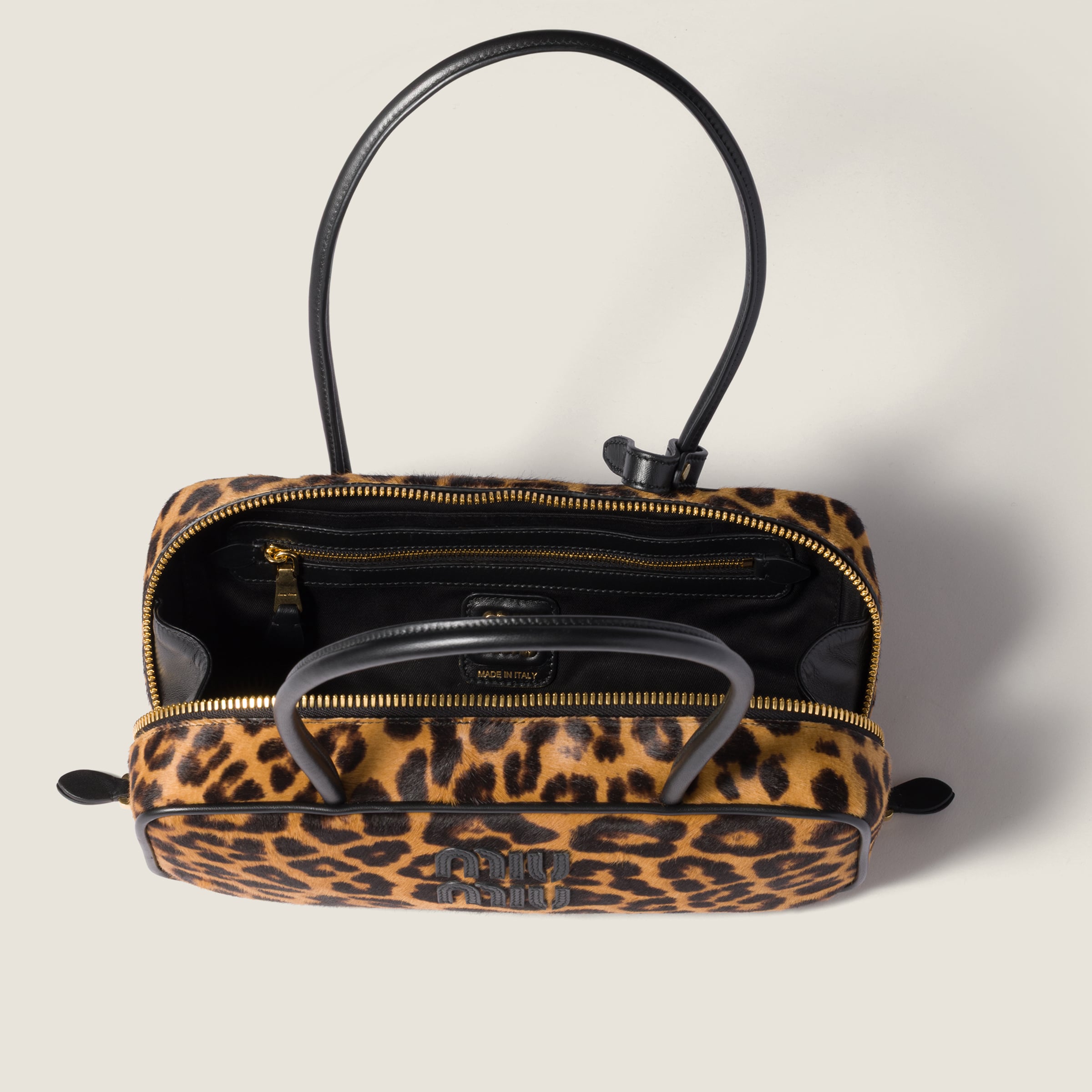 Miu Miu Printed Leather Beau Bag In Brown