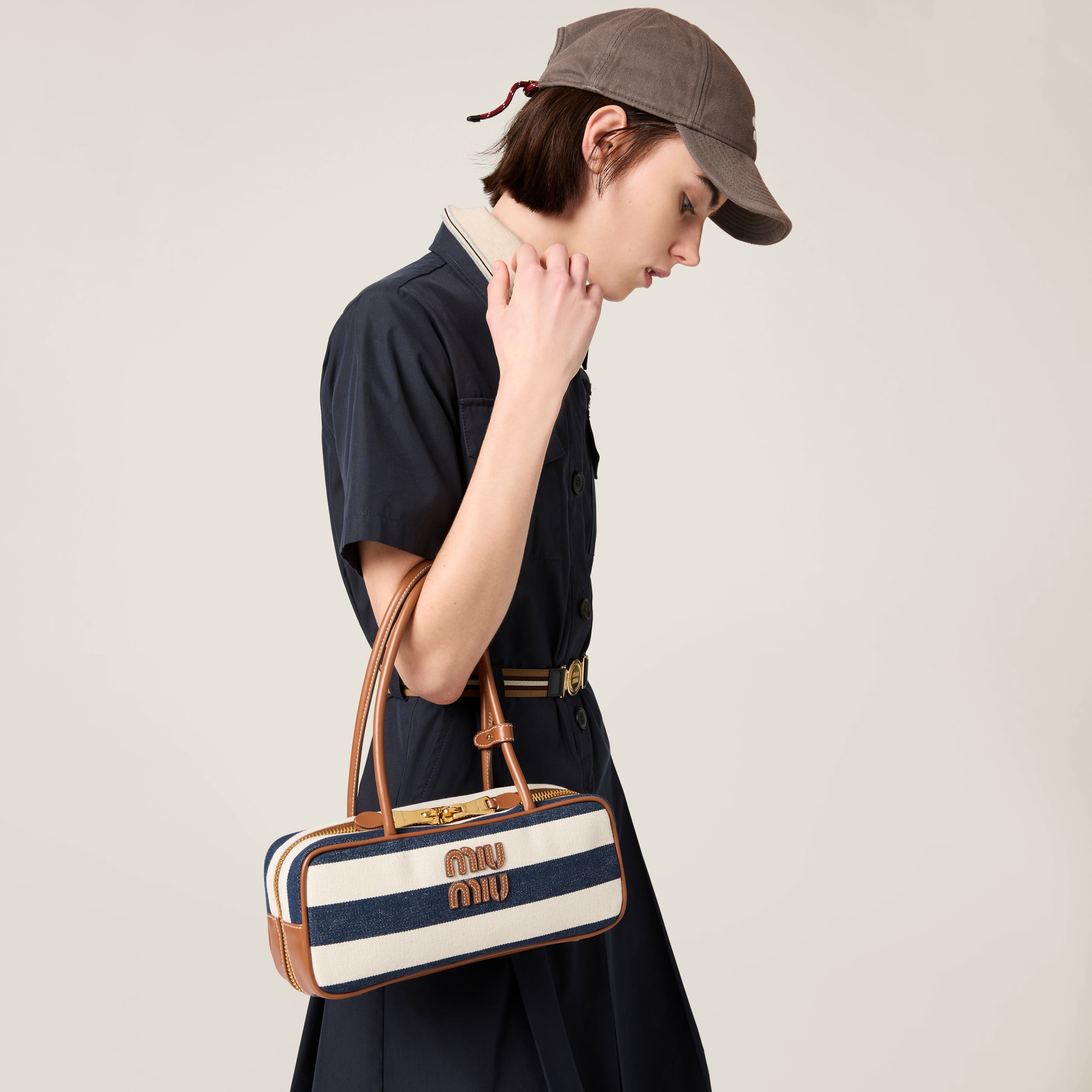 Shop Miu Miu Beau Canvas And Leather Bag