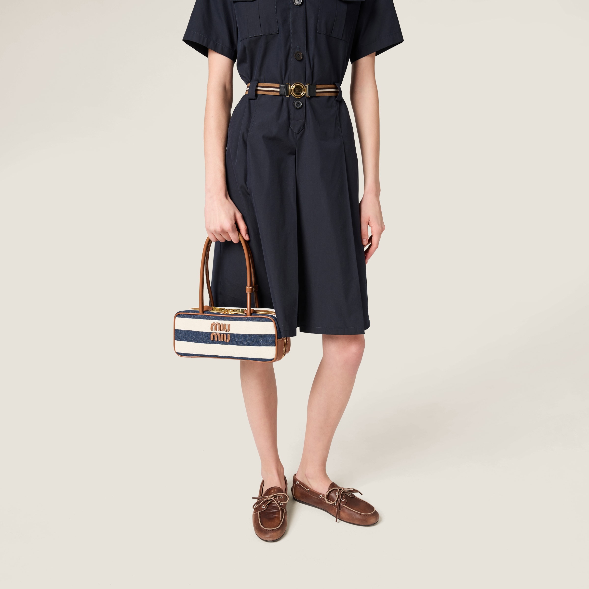 【 MIU MIU 】 5BB173 ボー キャンバスxレザー バッグ 可愛いサイズ感♪】MiuMiu ボー キャンバスxレザー バッグ