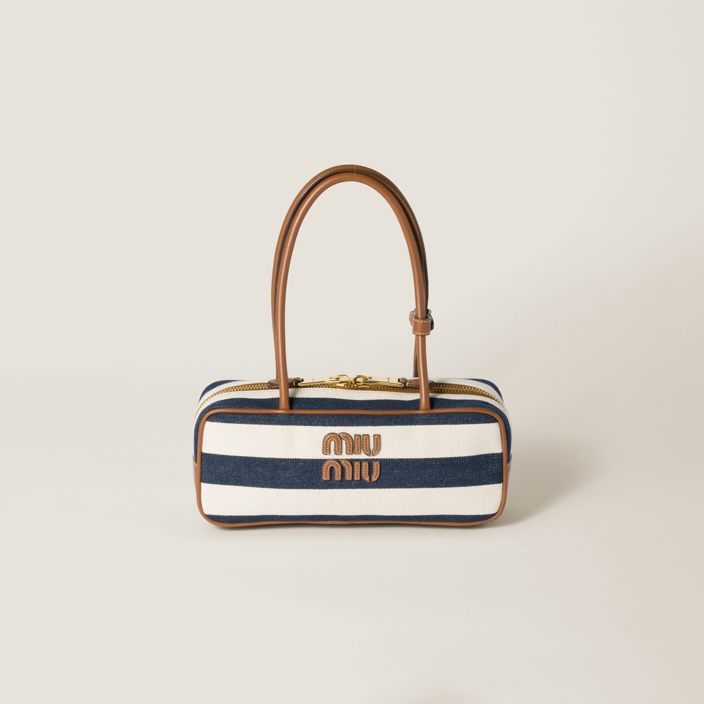 Blue/beige Beau Canvas And Leather Bag | Miu Miu