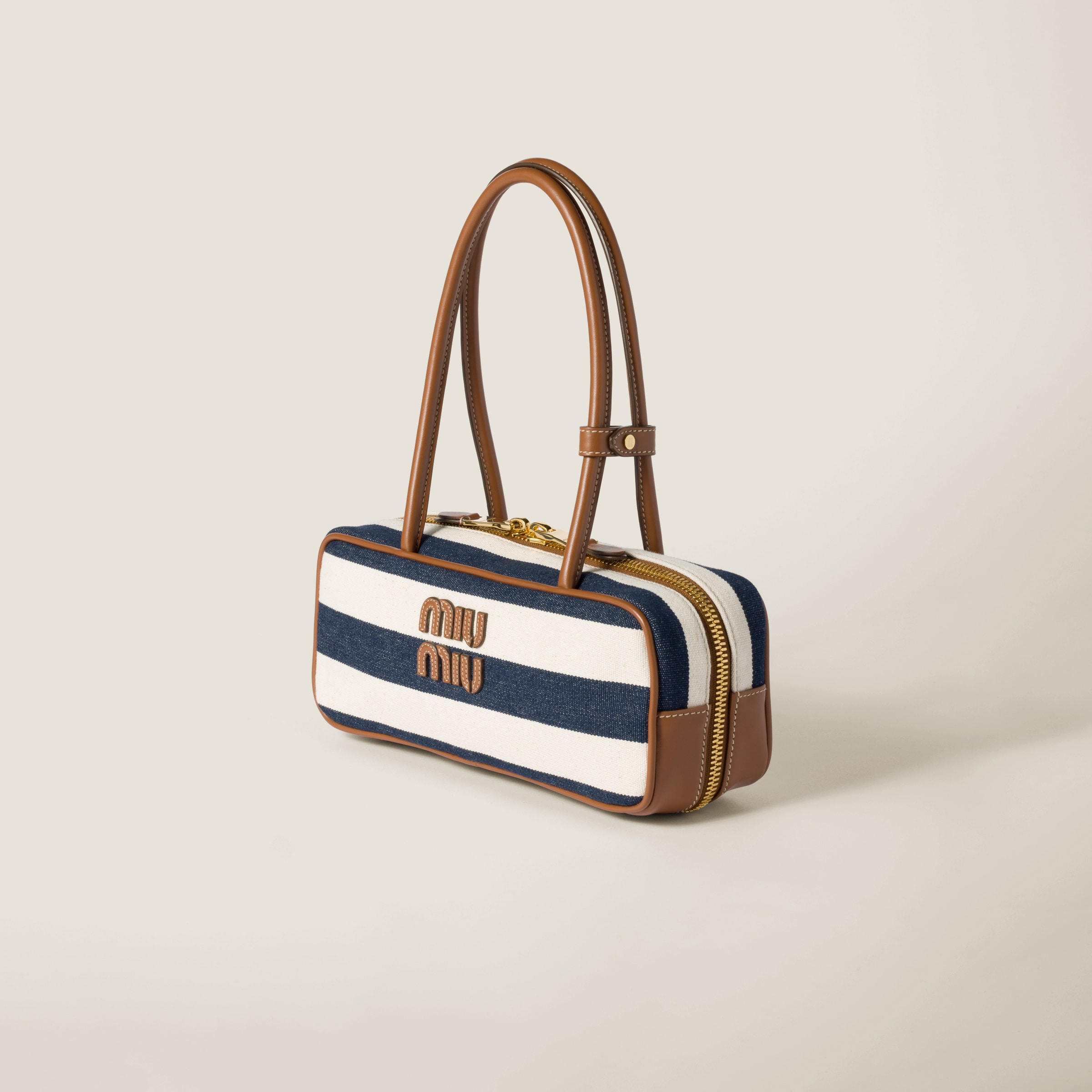 Shop Miu Miu Beau Canvas And Leather Bag