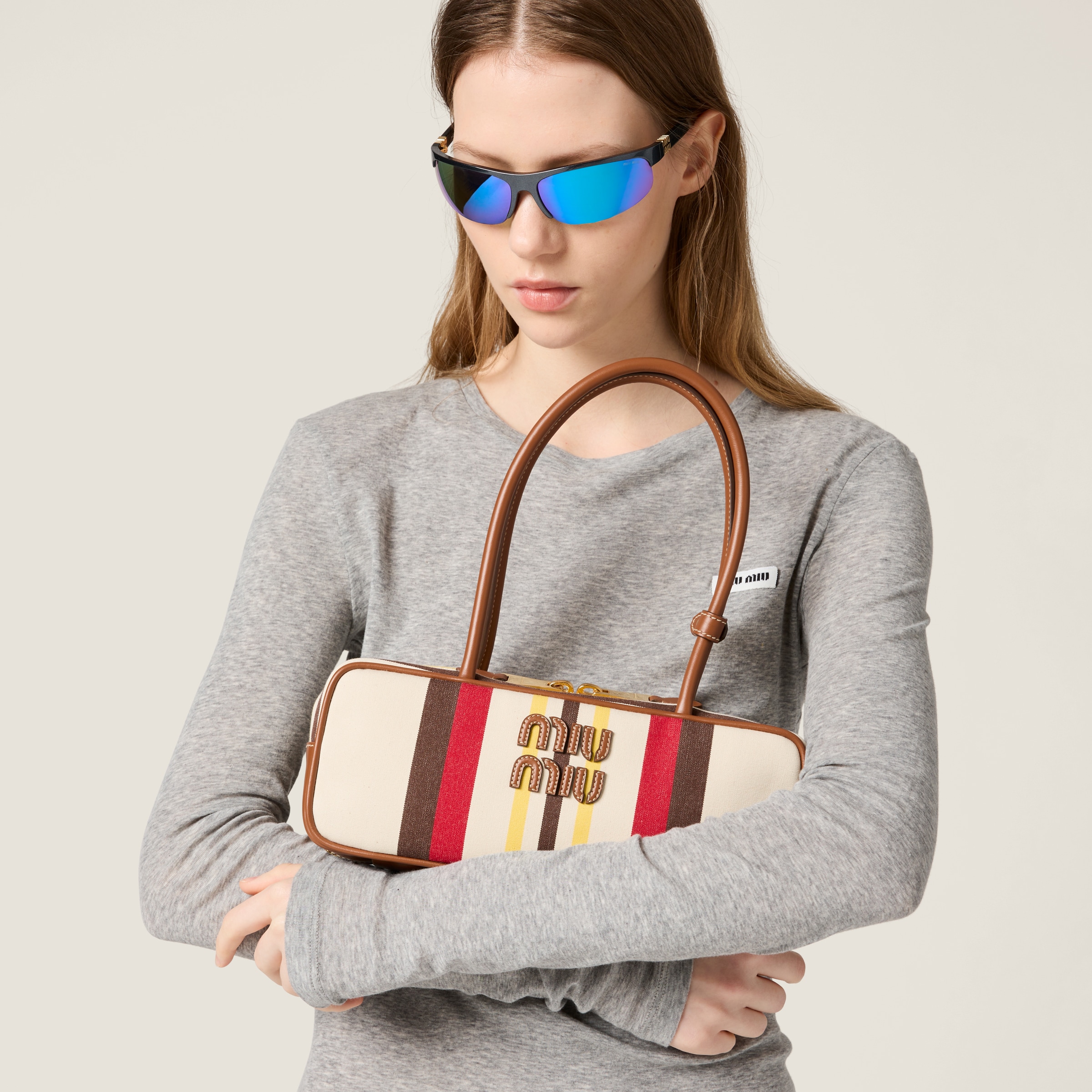 【 MIU MIU 】 5BB173 ボー キャンバスxレザー バッグ ナチュラル ボー キャンバスxレザー バッグ | Miu Miu