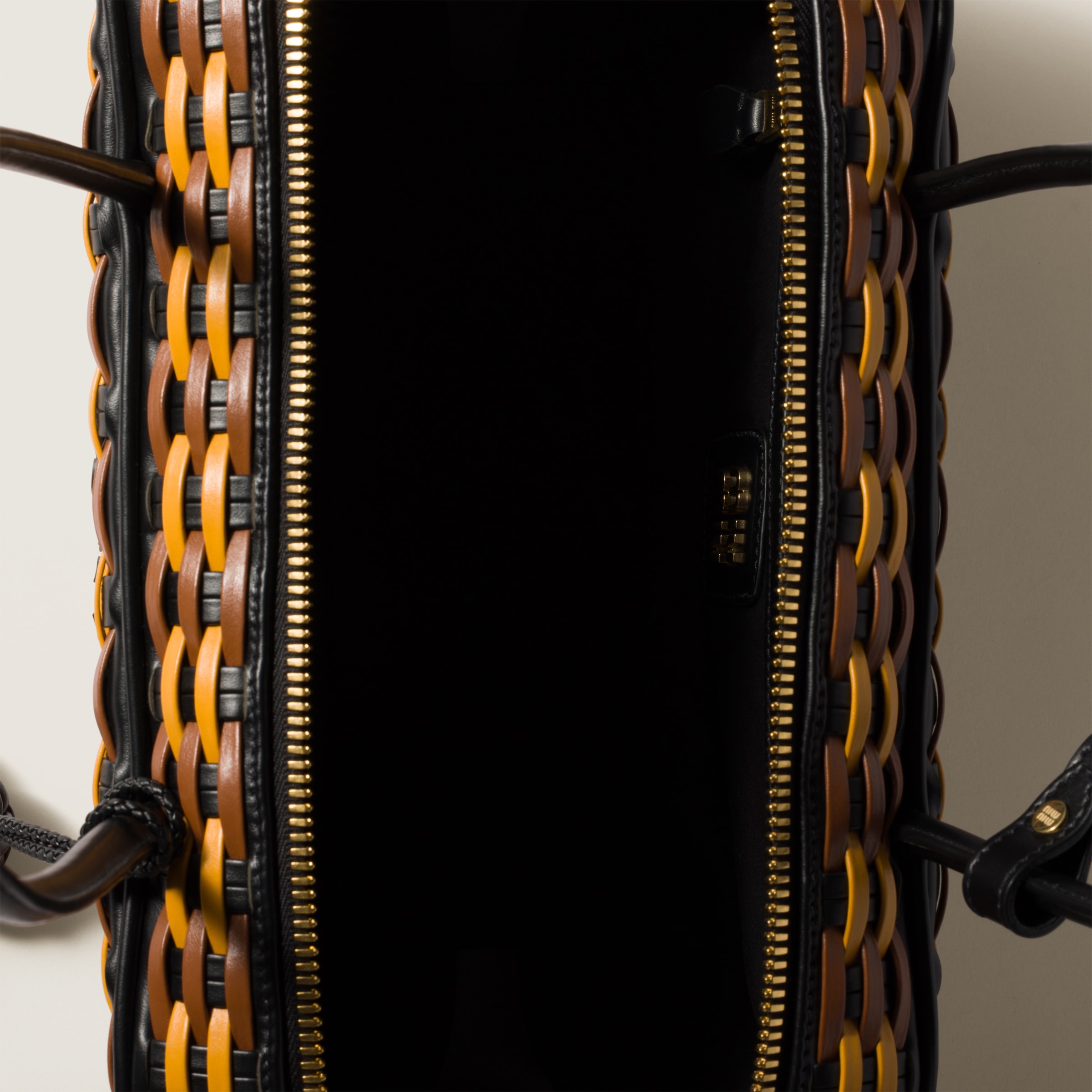 Miu Miu Beau Leather Bag In Black/cognac/ochre