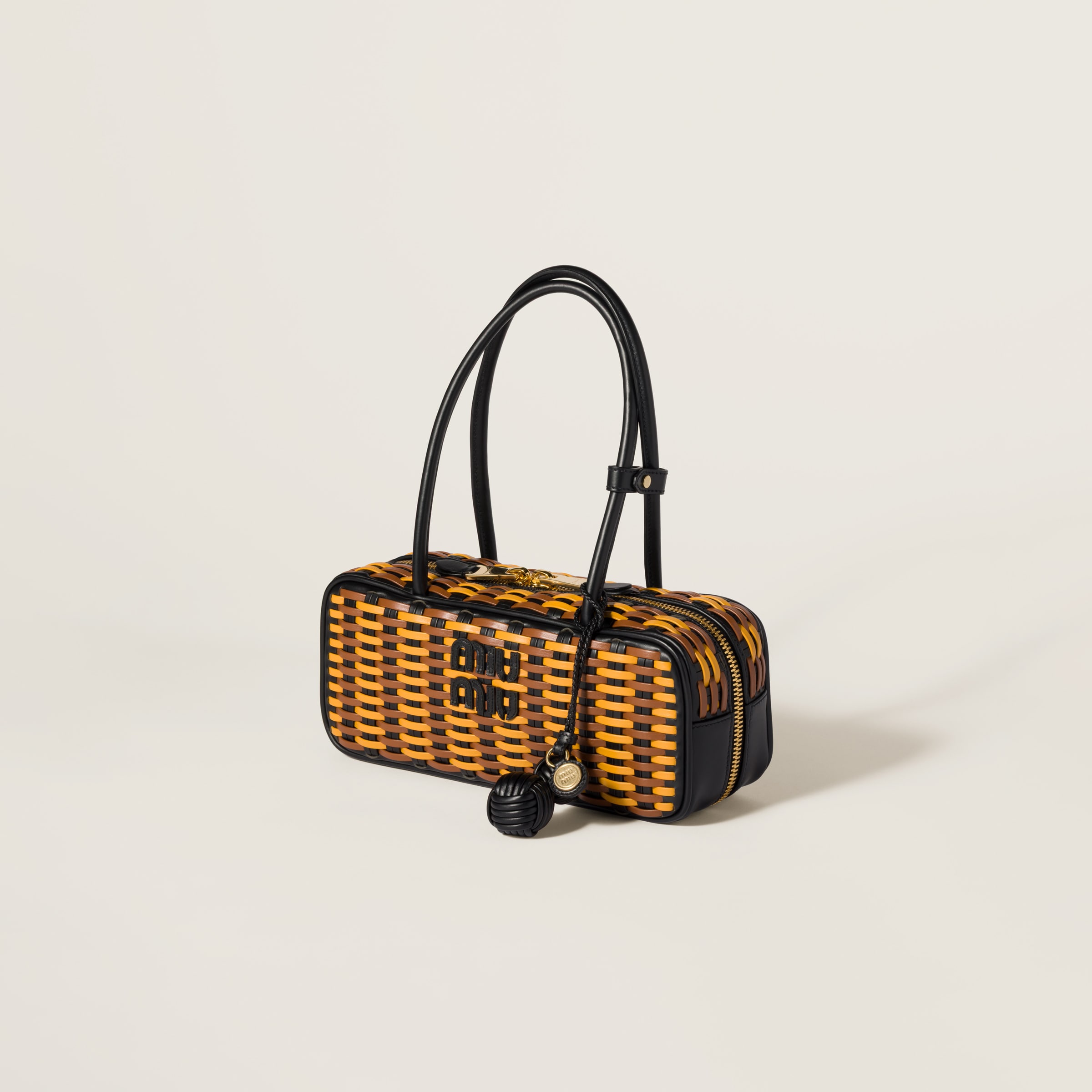 Miu Miu Beau Leather Bag In Black/cognac/ochre