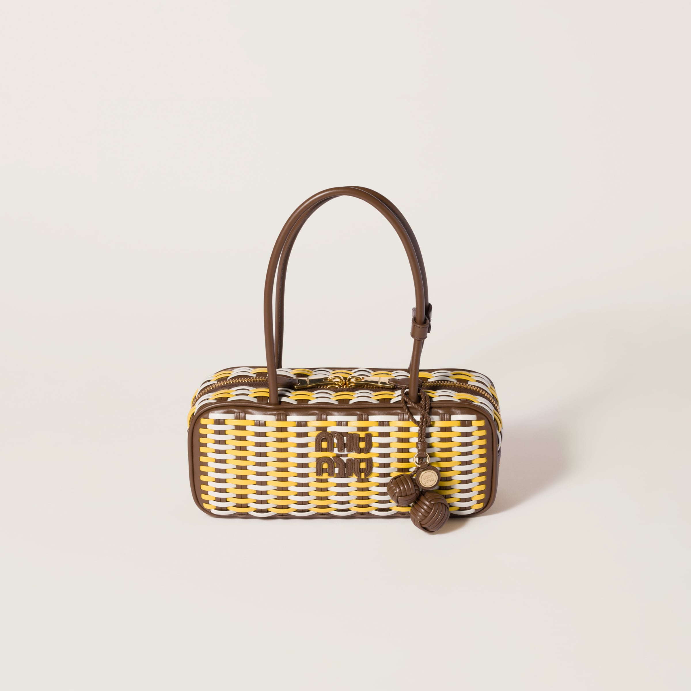 Miu Miu Beau Leather Bag In Maple/sunny Yellow/chalk White