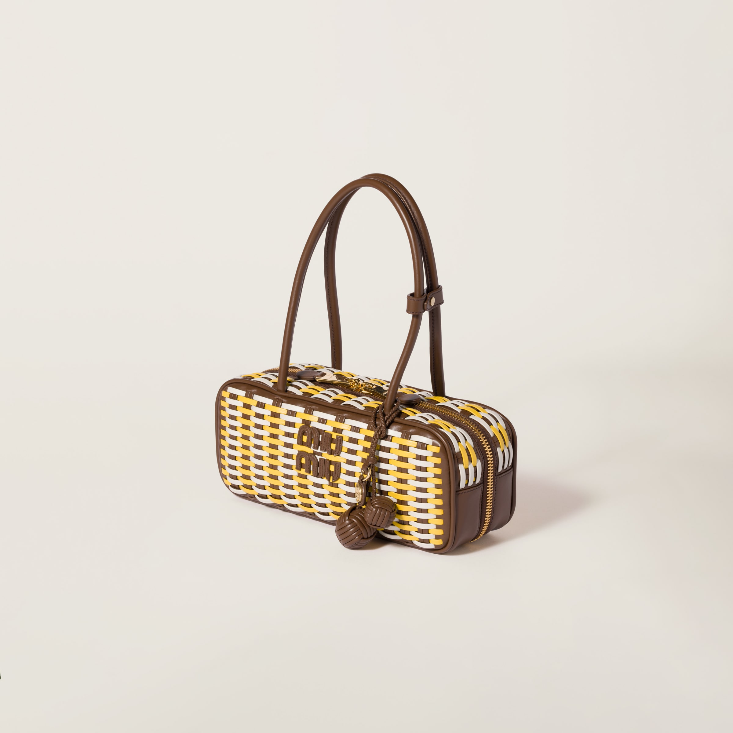 Miu Miu Beau Leather Bag In Maple/sunny Yellow/chalk White