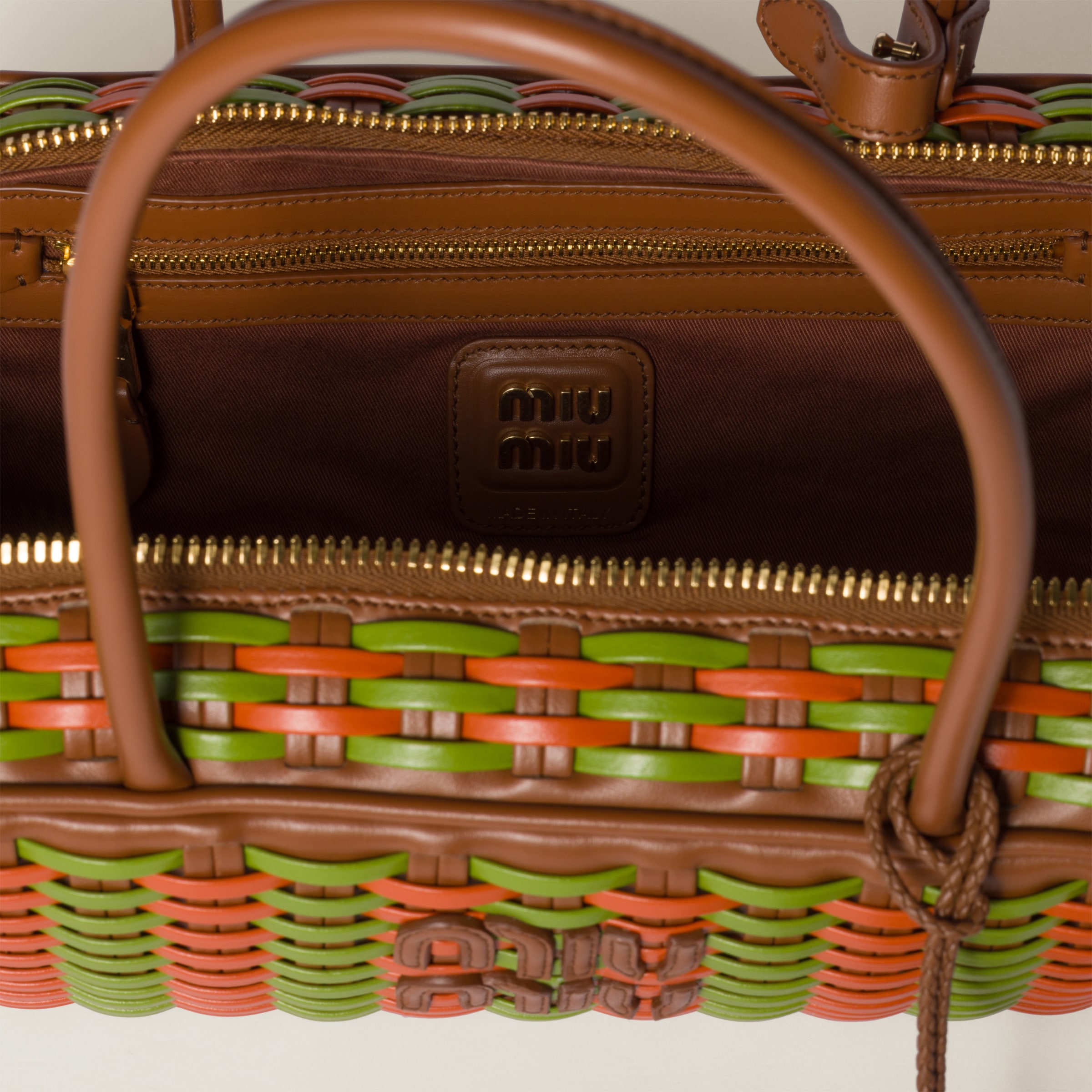 Cognac/fern Green/copper Beau Leather Bag | Miu Miu Cognac/fern Green/copper Beau Leather Bag | Miu Miu