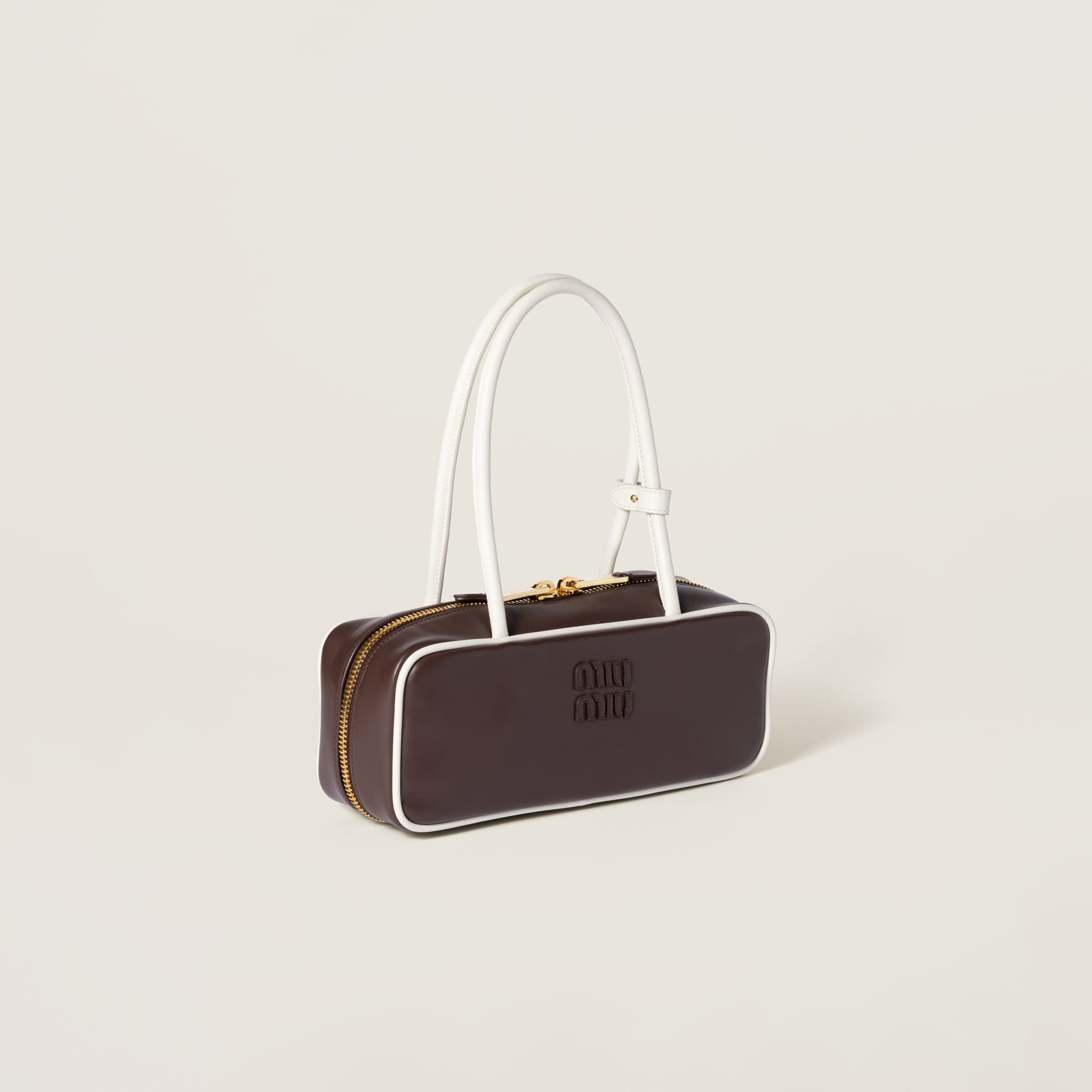 Miu Miu Beau Leather Bag In Briarwood/white