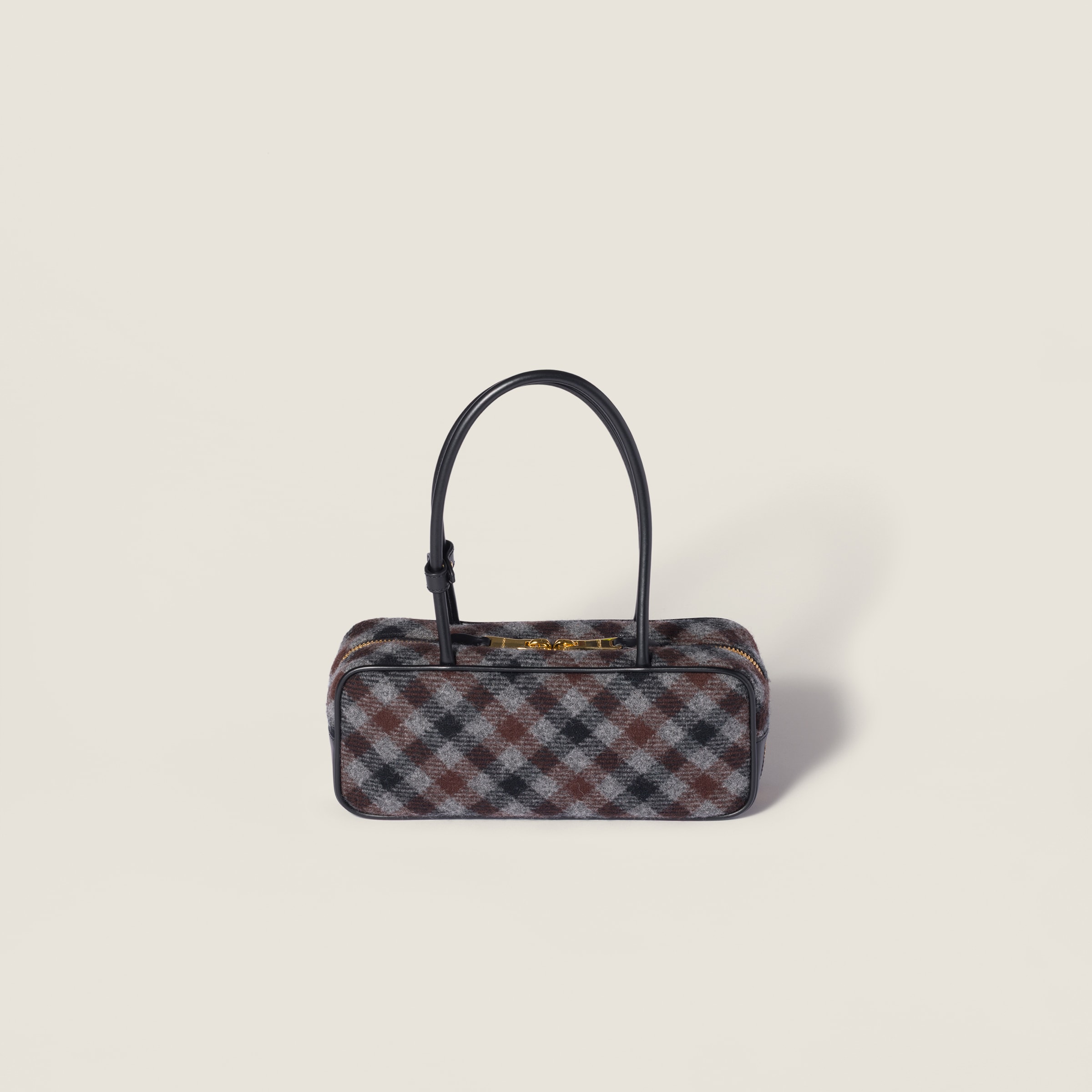 Slate Gray/cocoa Brown Beau Plaid And Leather Bag | Miu Miu
