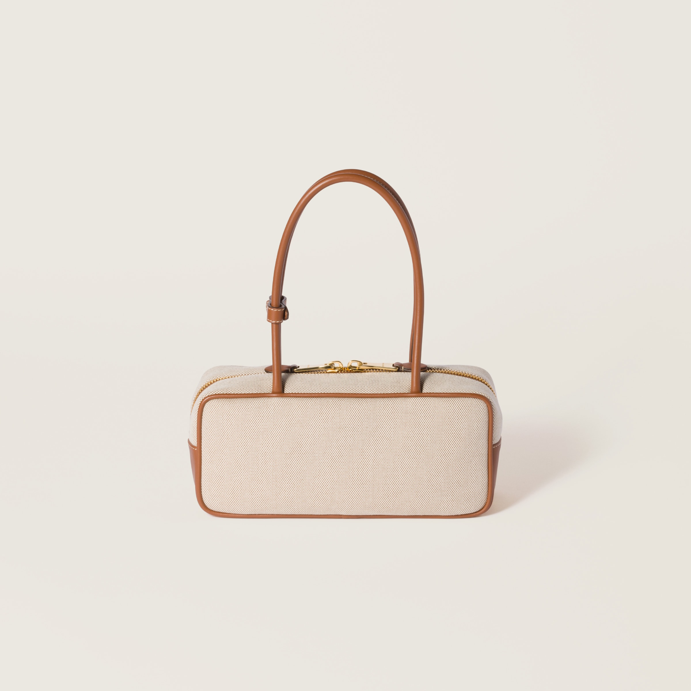 Miu Miu Beau Canvas And Leather Bag In Beige/brandy