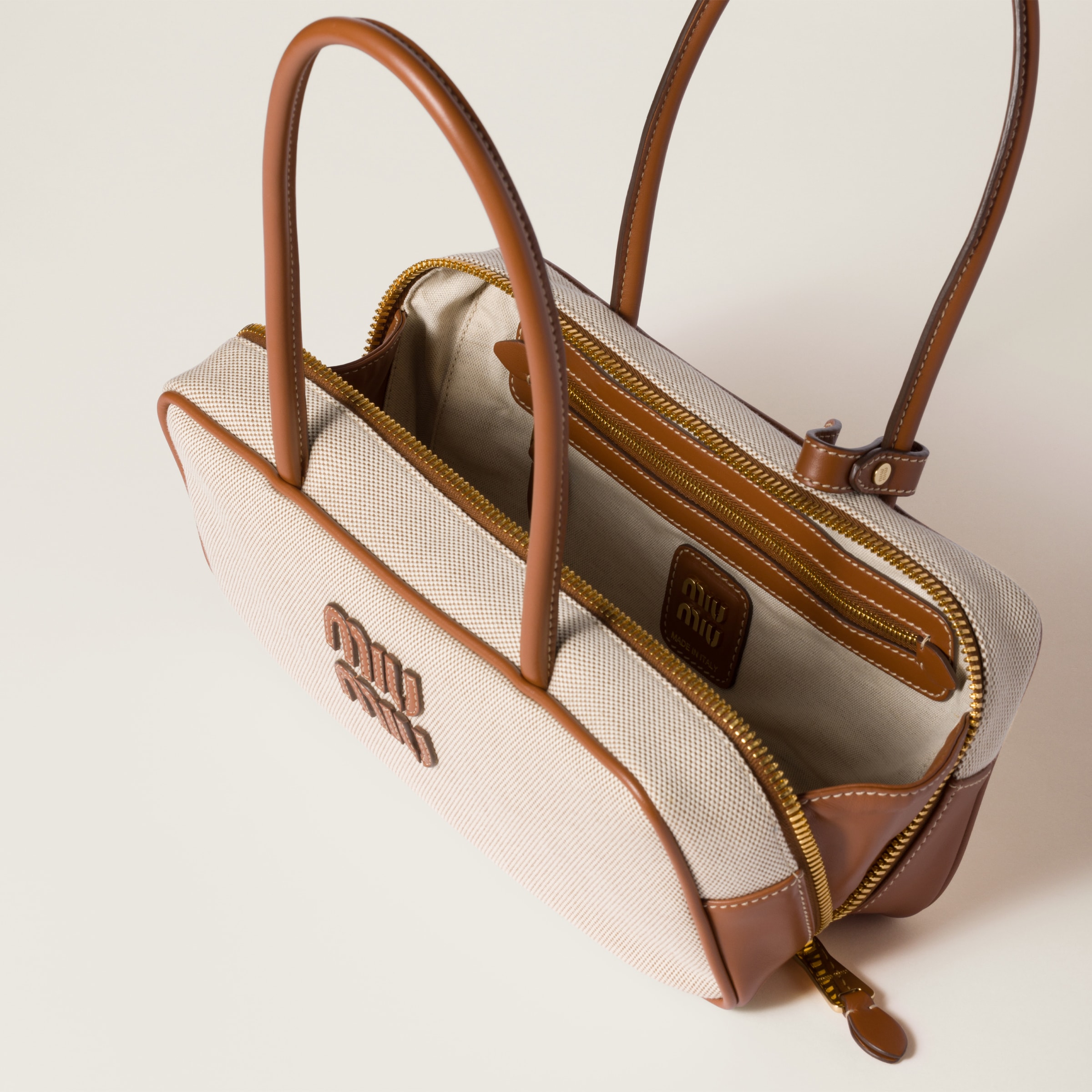 【 MIU MIU 】 5BB173 ボー キャンバスxレザー バッグ ナチュラル ボー キャンバスxレザー バッグ | Miu Miu