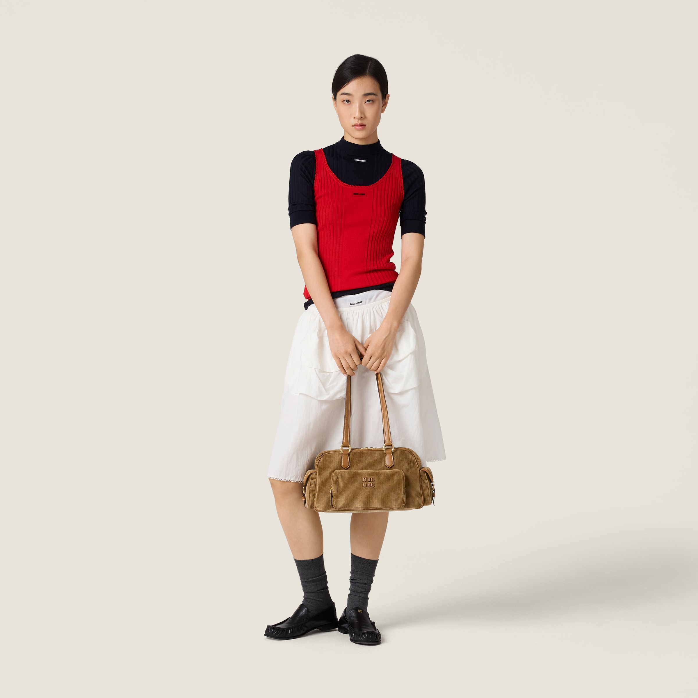 Miu Miu Corduroy Pocket Top-handle Bag In Brown