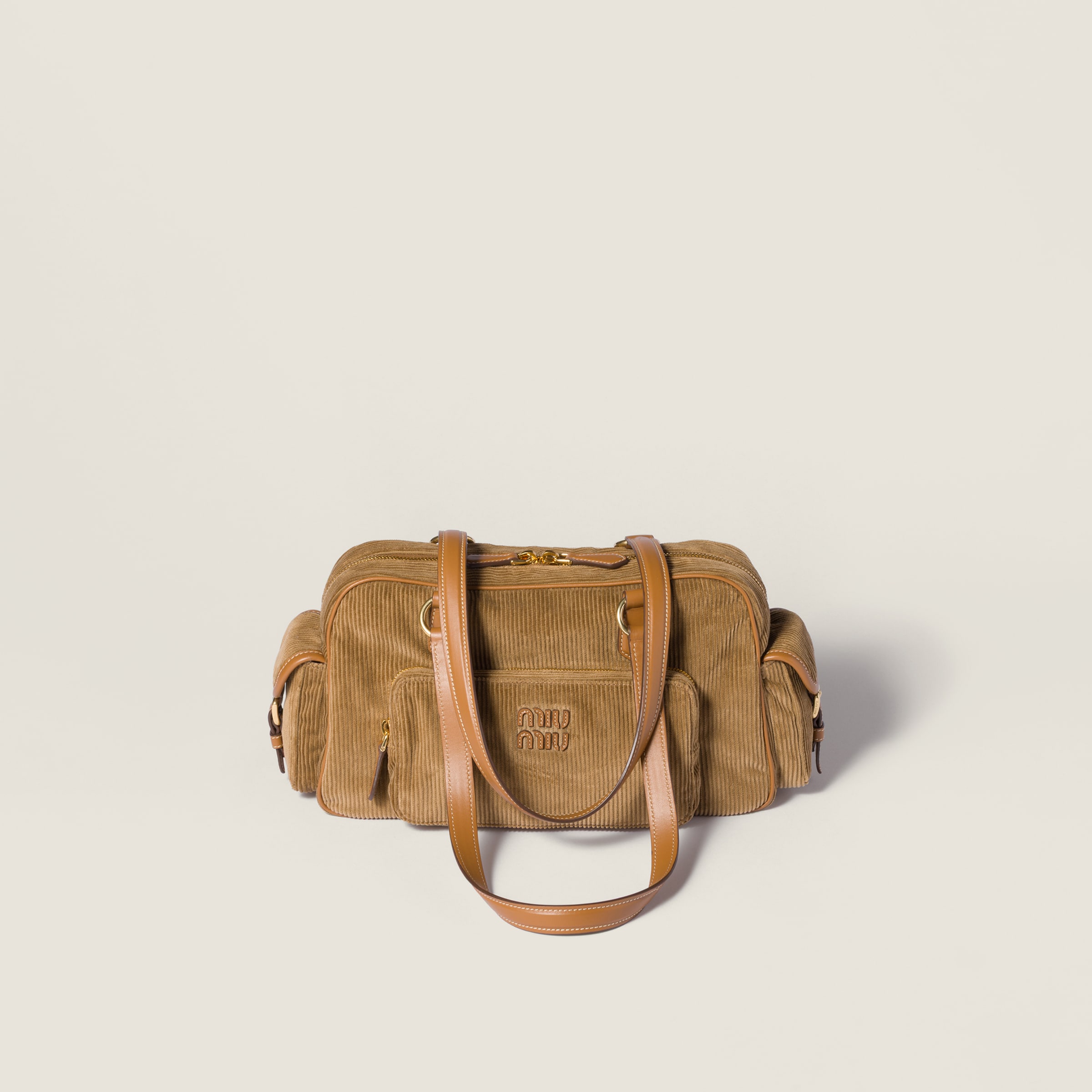 Miu Miu Corduroy Pocket Top-handle Bag In Brown