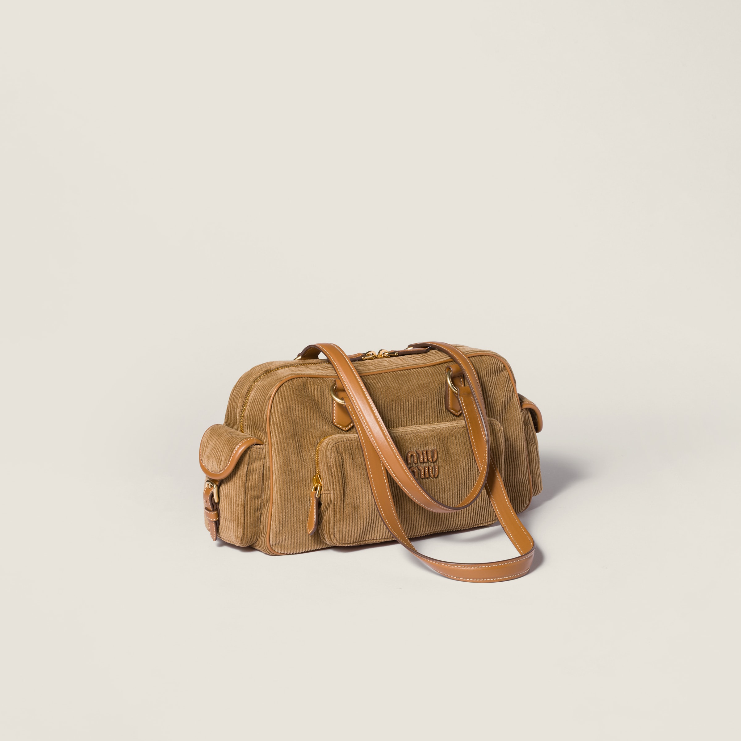 Miu Miu Corduroy Pocket Top-handle Bag In Brown