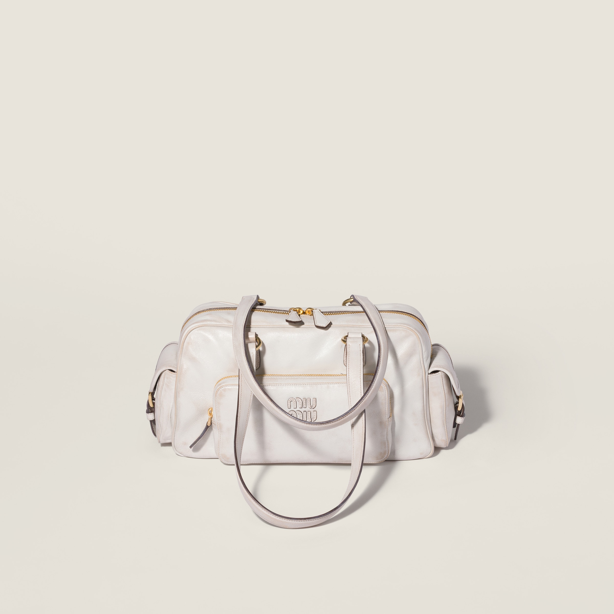 White Pocket Nappa Leather Top-handle Bag | Miu Miu