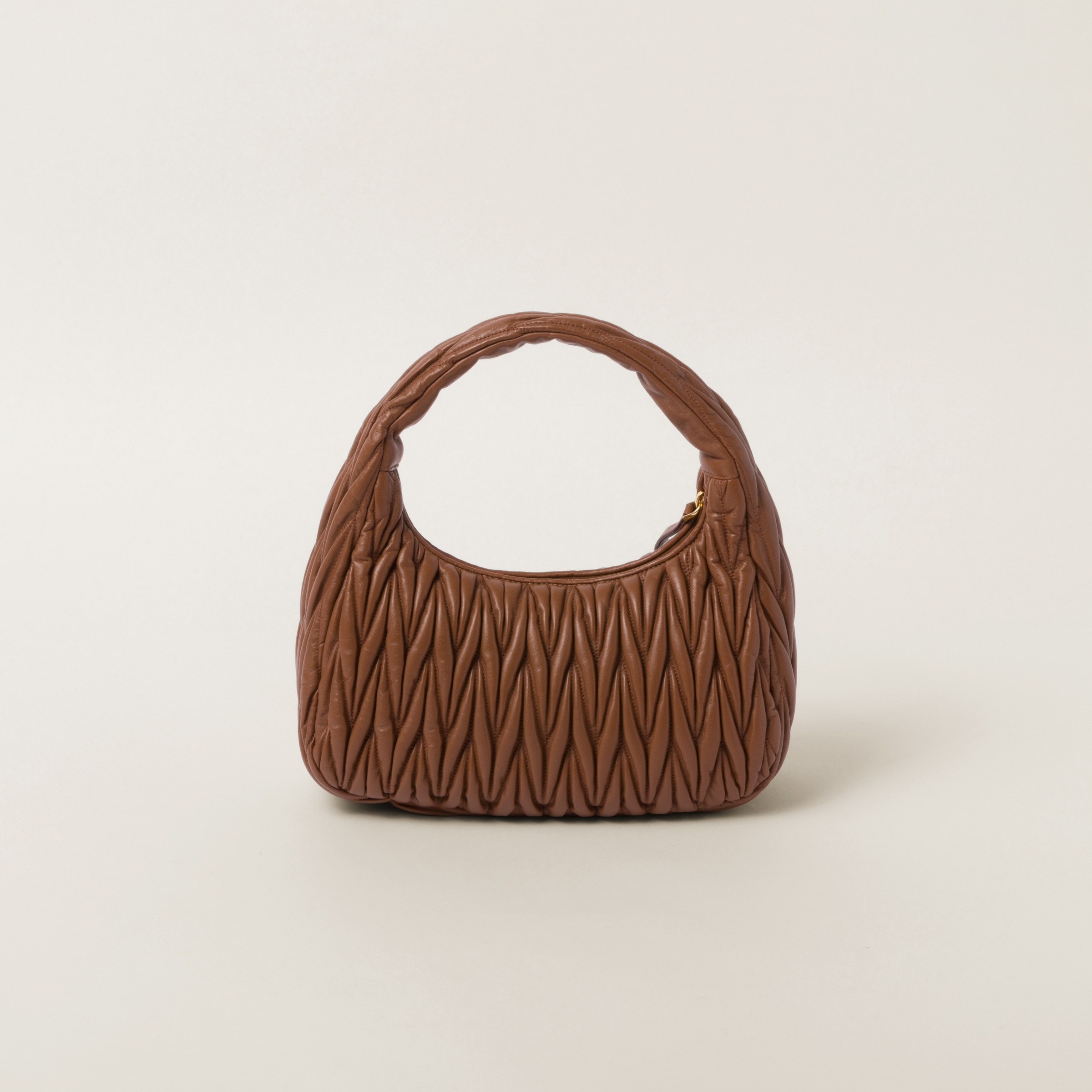 Cognac Wander Matelassé Nappa Leather Hobo Bag | Miu Miu