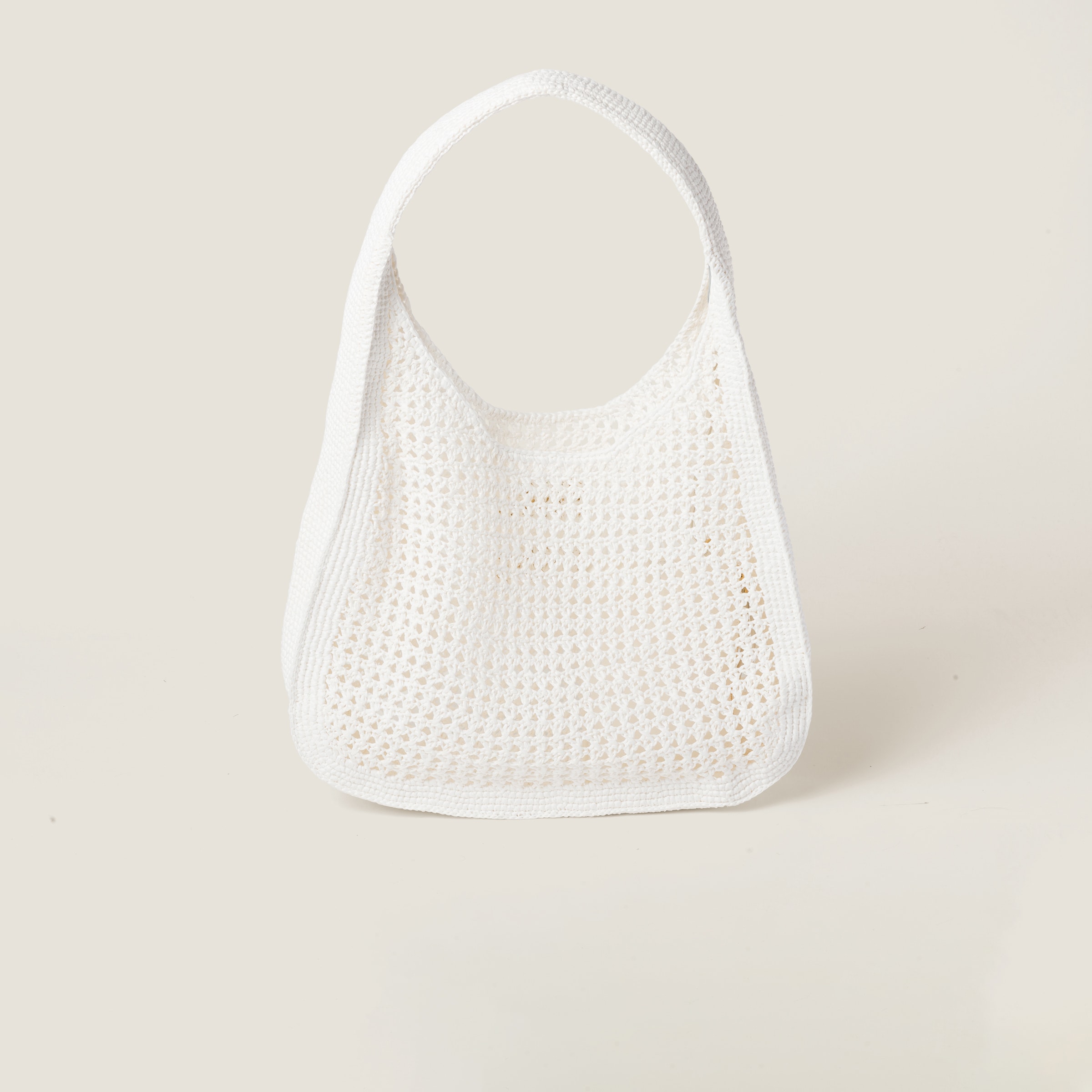 Shop Miumiu Woven Fabric Hobo Bag In White/beige