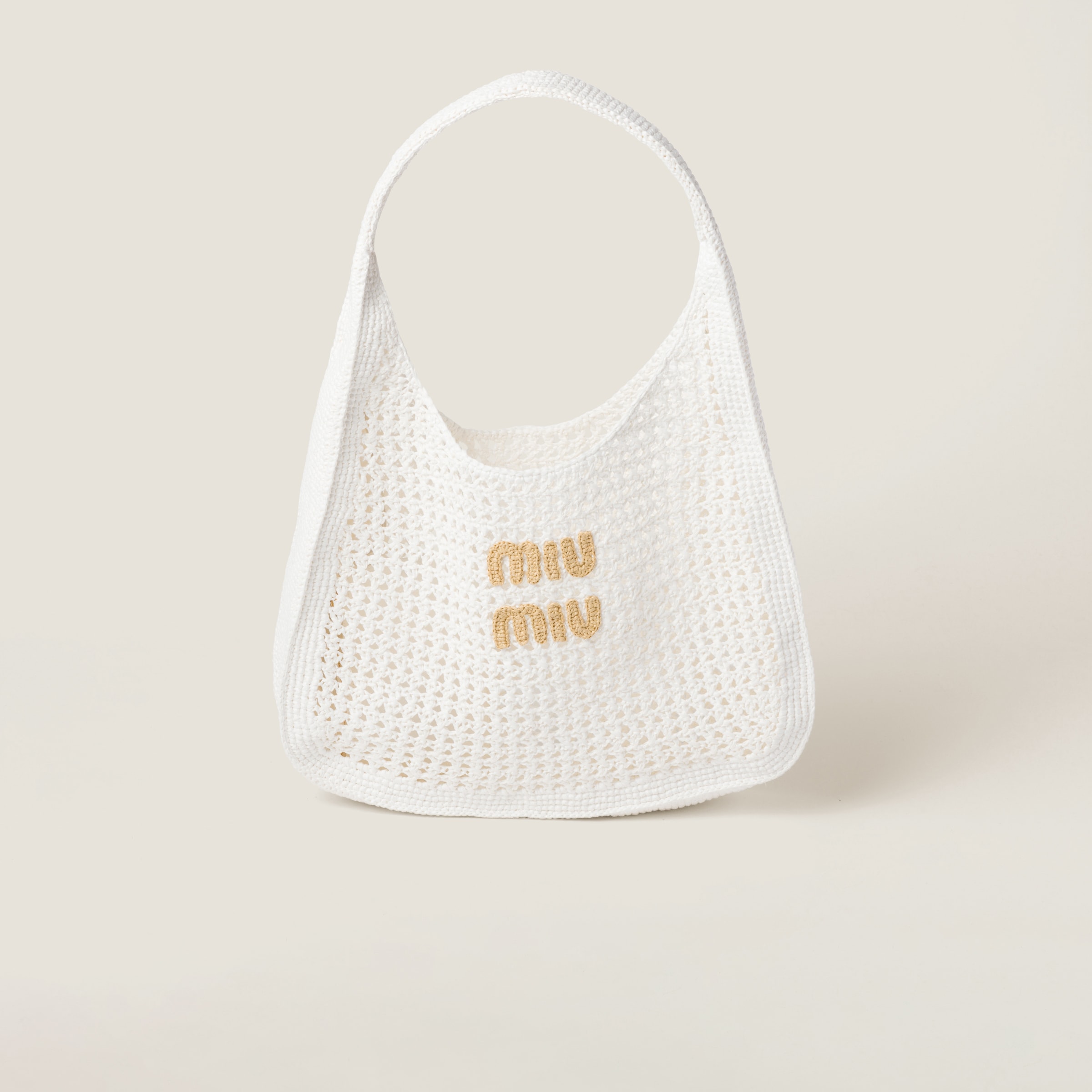 White/beige Woven Fabric Hobo Bag | Miu Miu