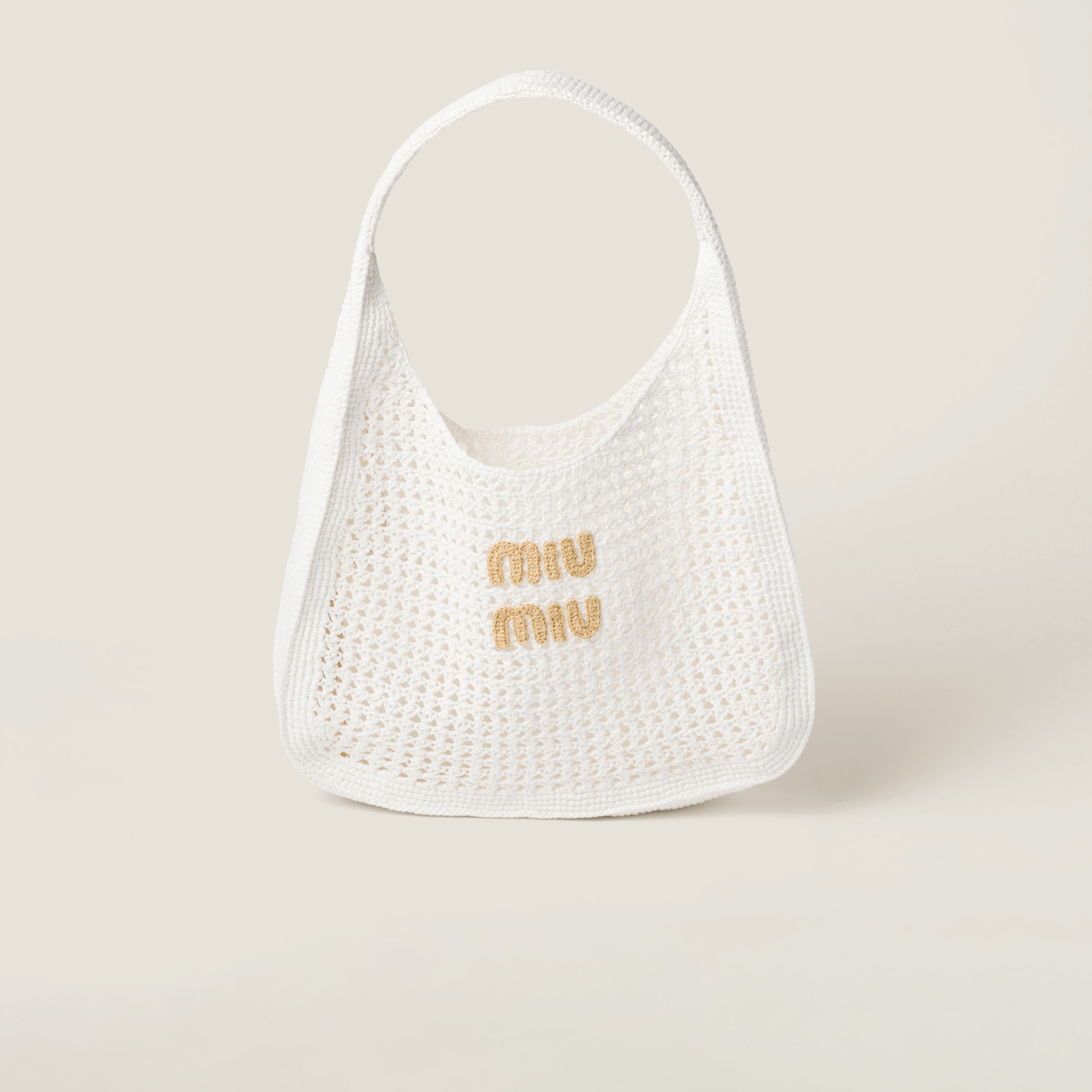 Miumiu Woven Fabric Hobo Bag In White