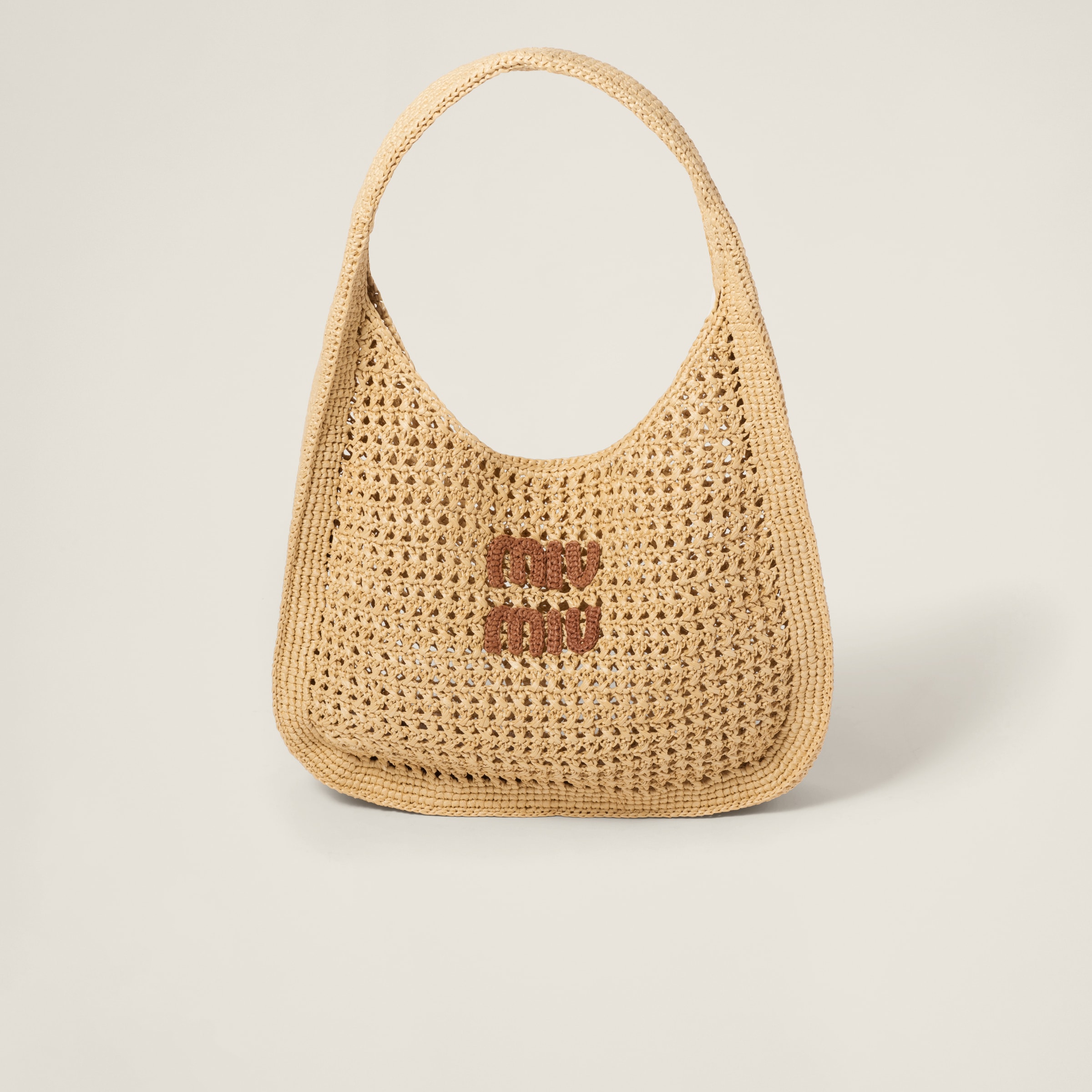 Miumiu Woven Fabric Hobo Bag In Brown