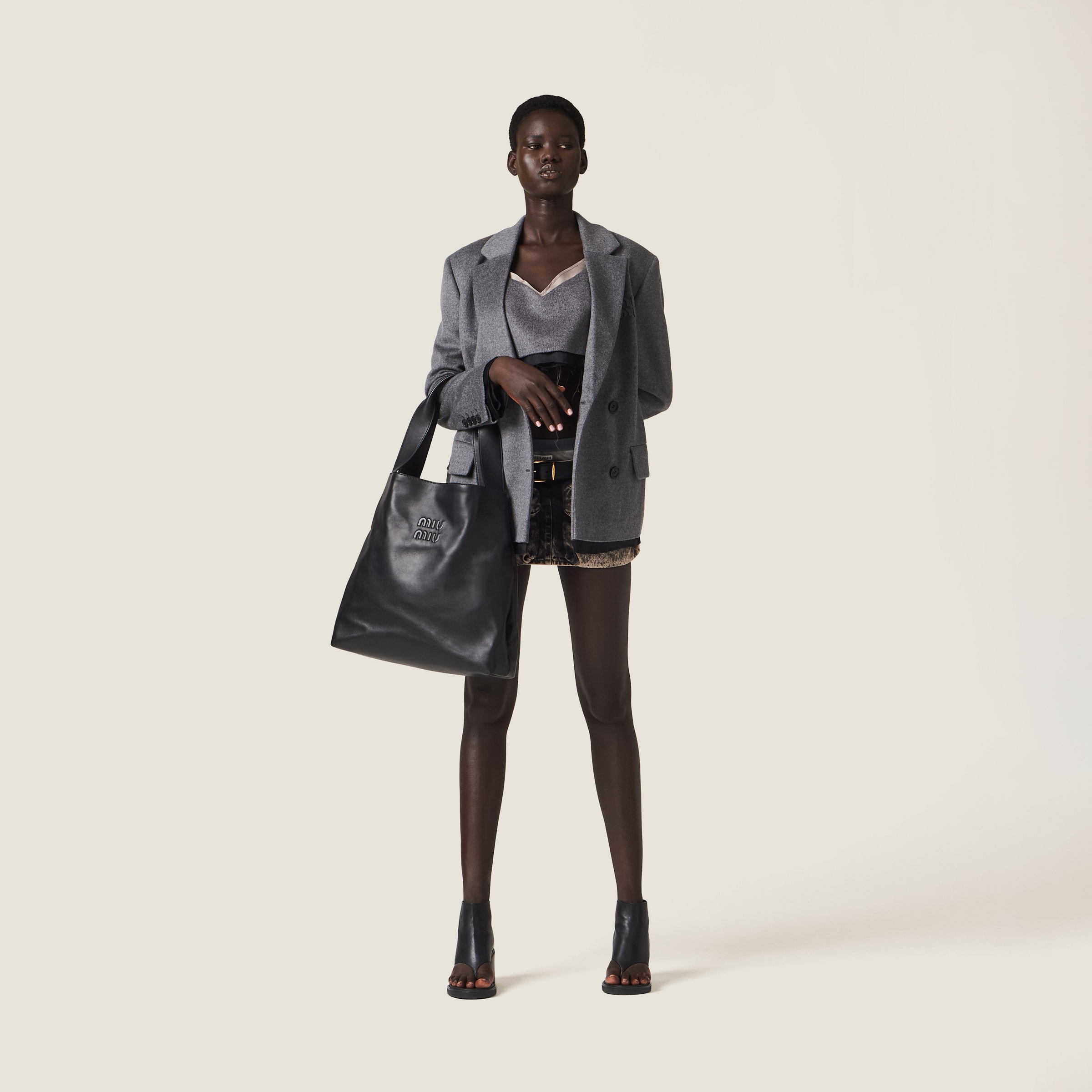 Black Leather Hobo Bag Miu Miu