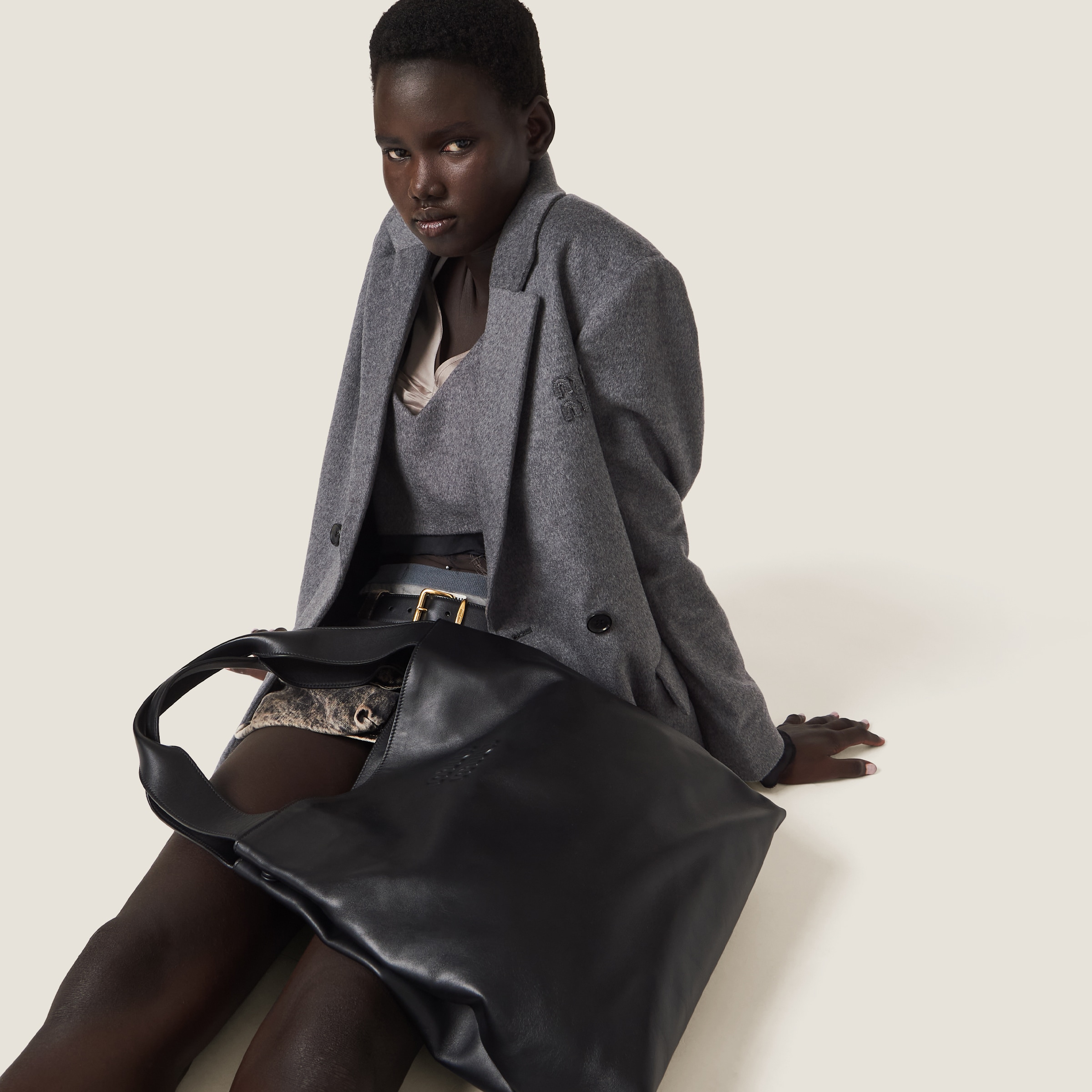 Black Leather Hobo Bag Miu Miu