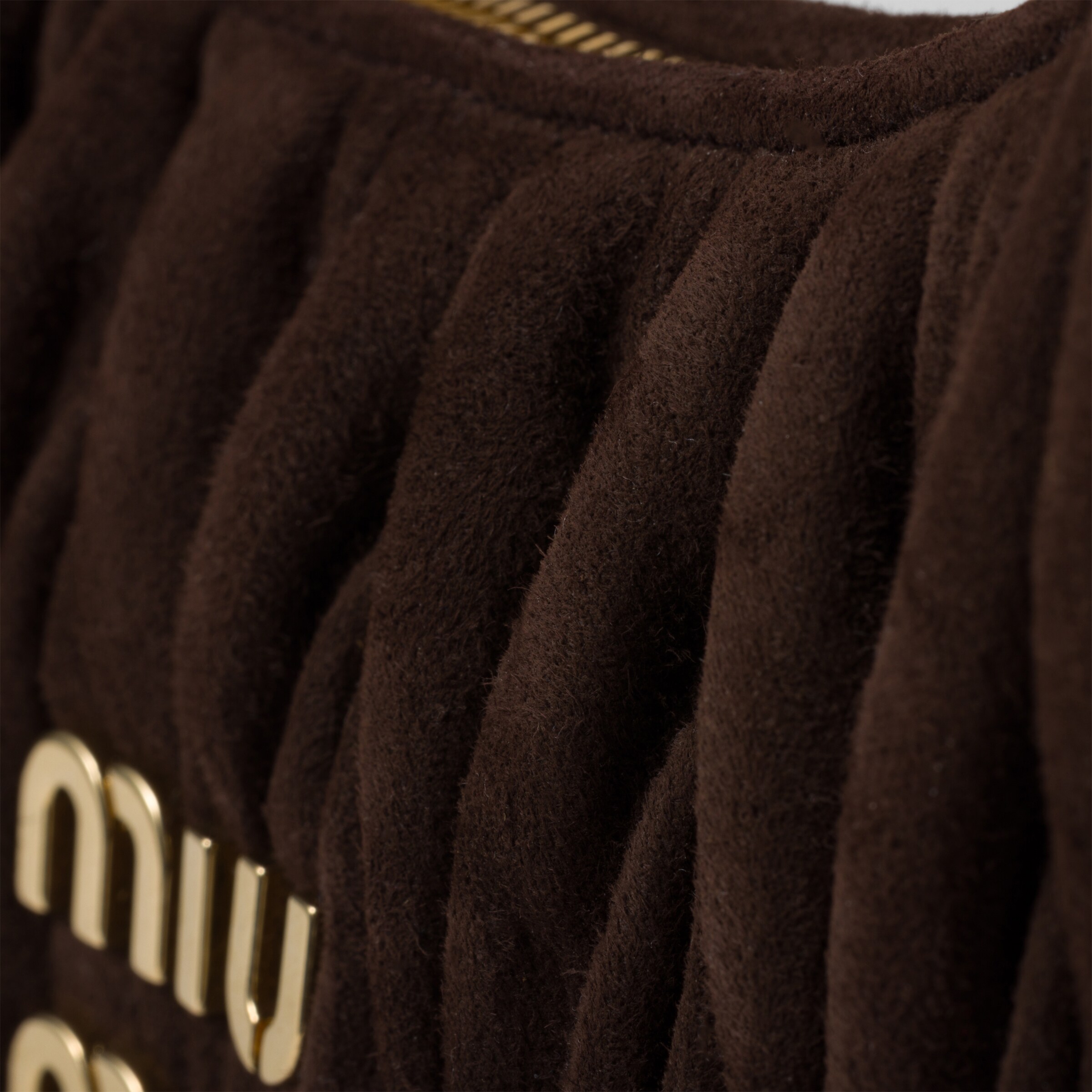 Dark Brown Wander Matelassé Suede Hobo Bag | Miu Miu