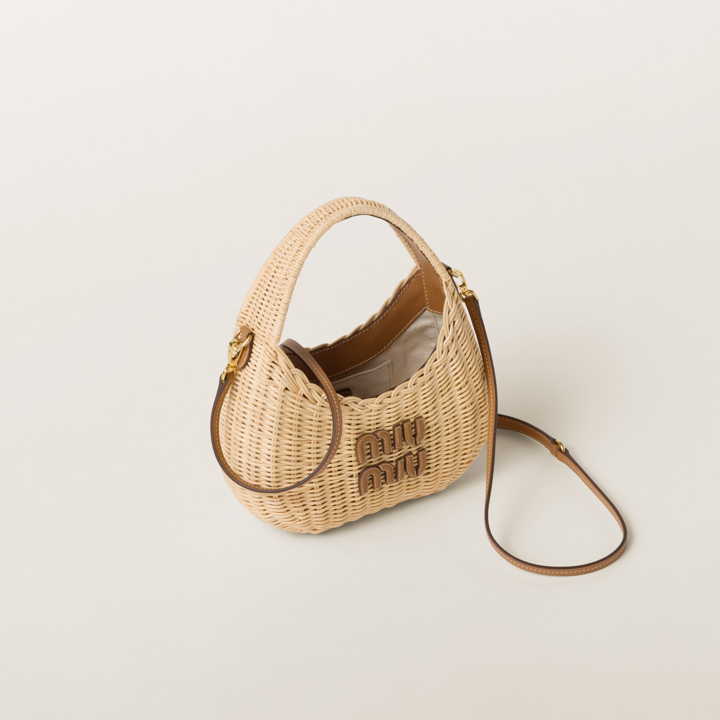 Tan caramel Wander Wicker Hobo Bag Miu Miu